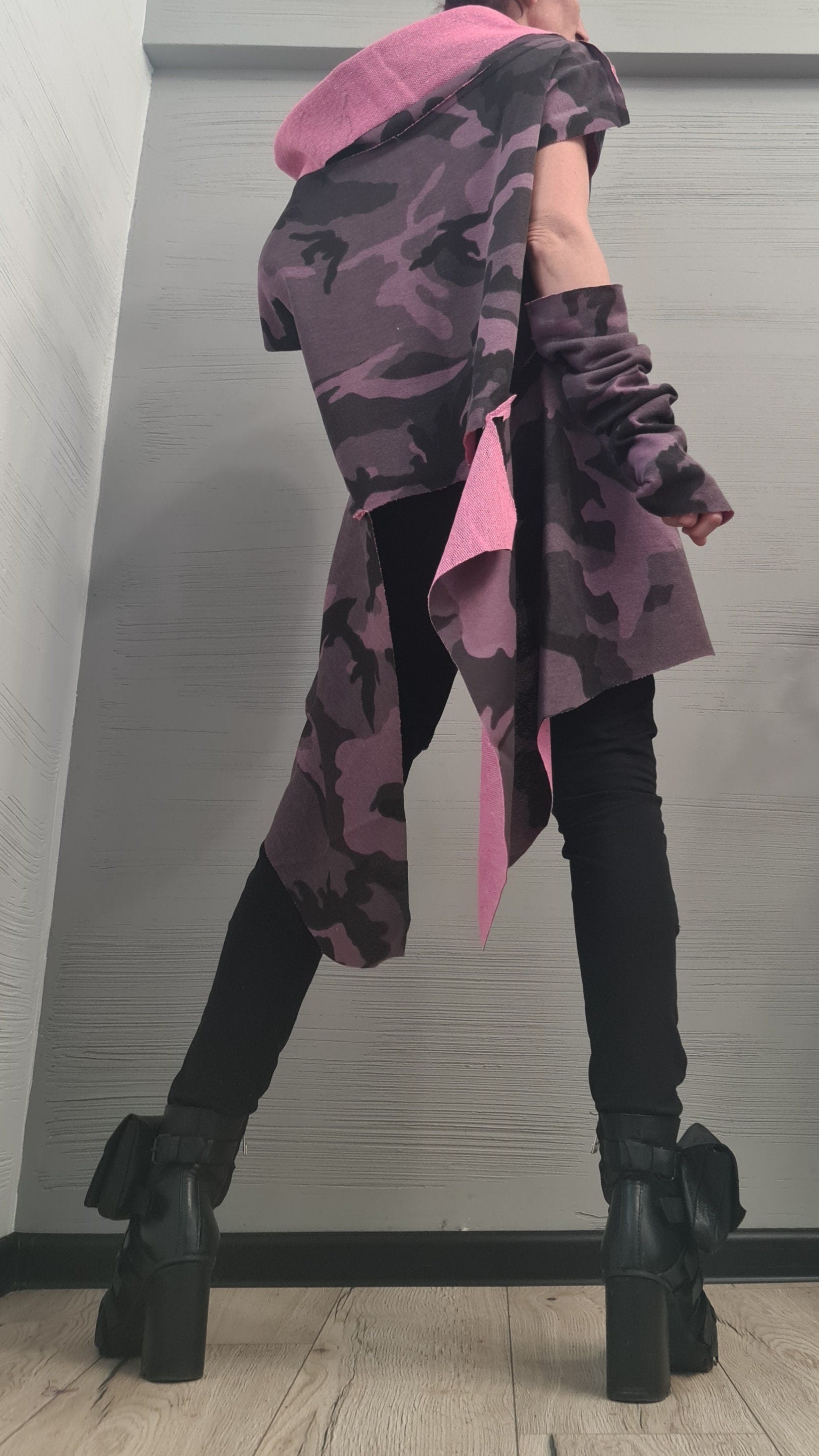 Military Purple Tunic, One Shoulder Blouse, Extravagant Tunic, Asymmetric Tunic, Tunic Separate Sleeves, Loose Tunic