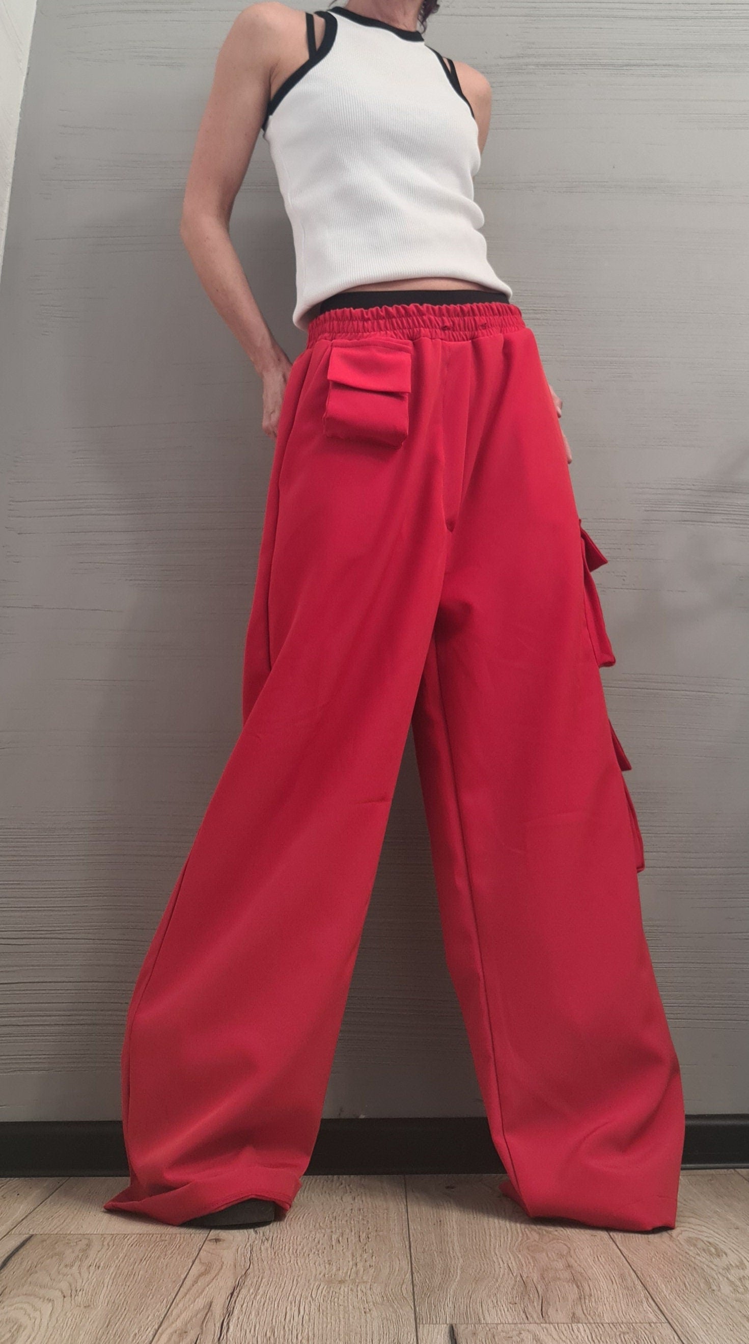 New collection Red Avant Garde Loose Pants, Harem Pants Women, Extravagant  Pants, Casual Pants, Sexy Pants, Loose Pants