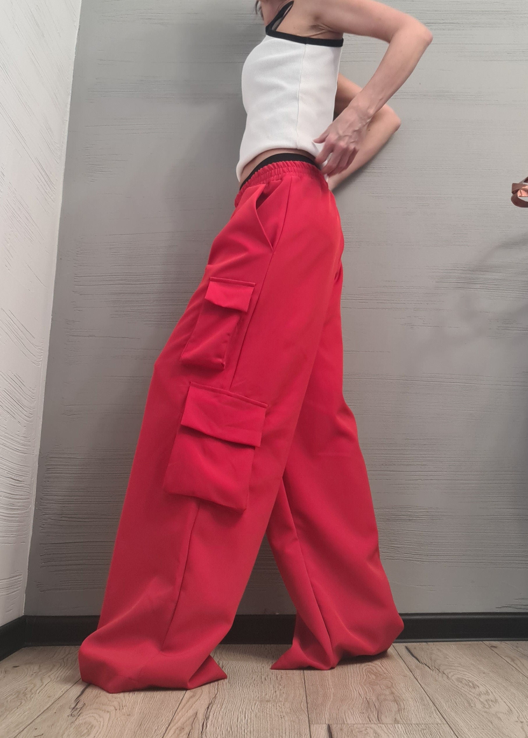 New collection Red Avant Garde Loose Pants, Harem Pants Women, Extravagant  Pants, Casual Pants, Sexy Pants, Loose Pants