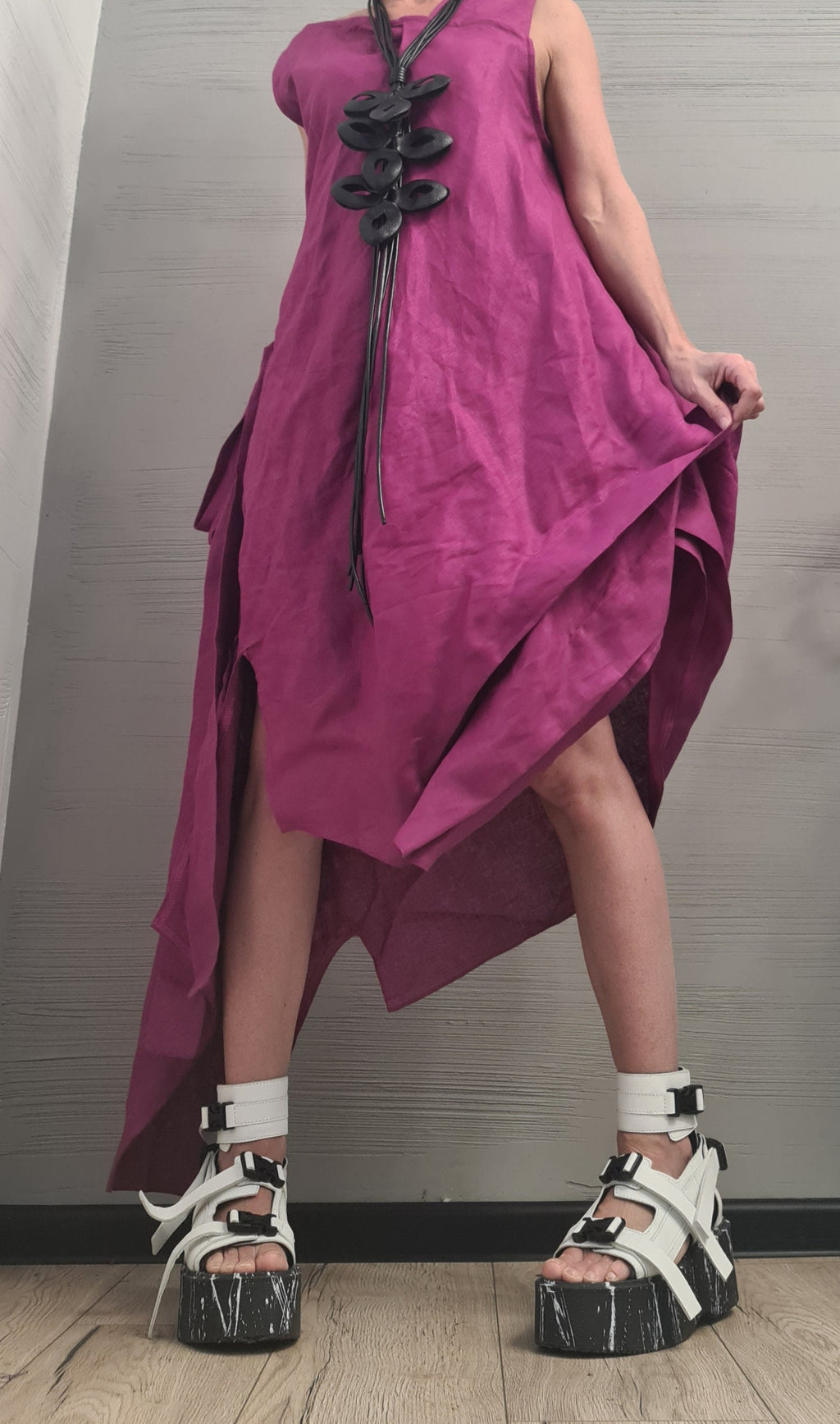 Linen Purple Grapes Dress, Asymmetric Dress, Plus Size Clothing, Oversize Dress, Sleeveless Dress, Minimalist Dress, Plus Size Dress