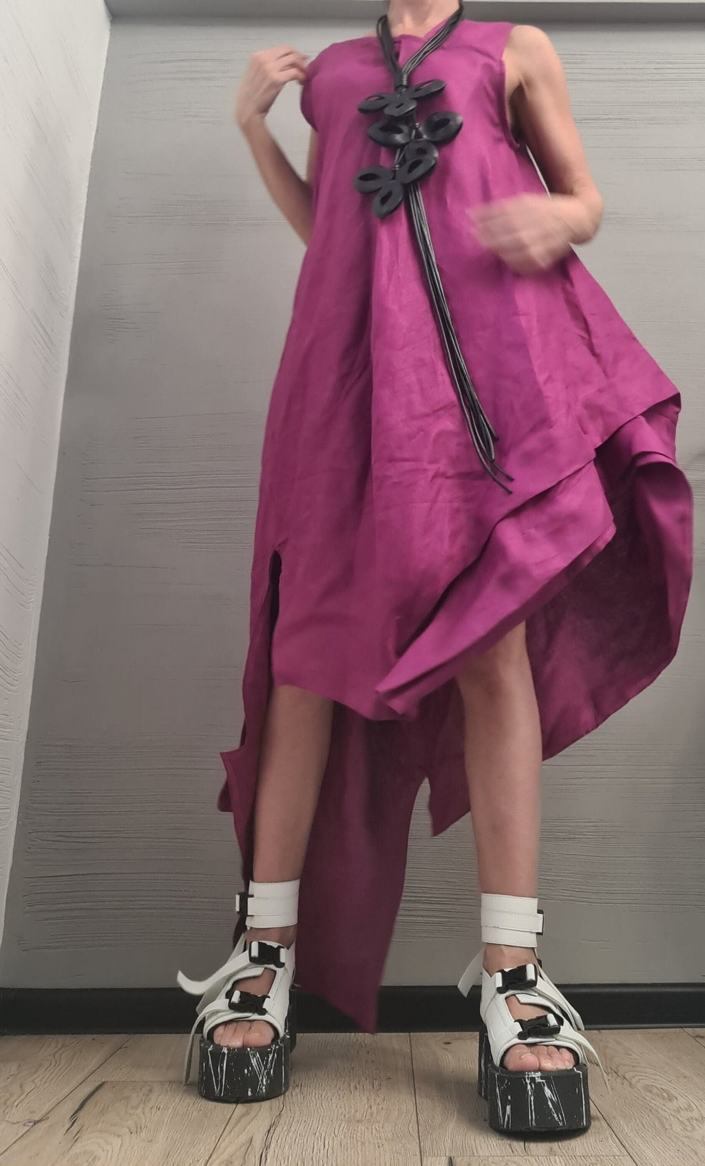 Linen Purple Grapes Dress, Asymmetric Dress, Plus Size Clothing, Oversize Dress, Sleeveless Dress, Minimalist Dress, Plus Size Dress