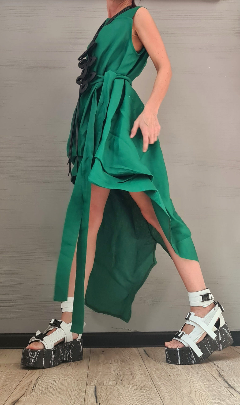 Linen Green Dress, Asymmetric Dress, Plus Size Clothing, Oversize Dress, Sleeveless Dress, Minimalist Dress, Plus Size Dress