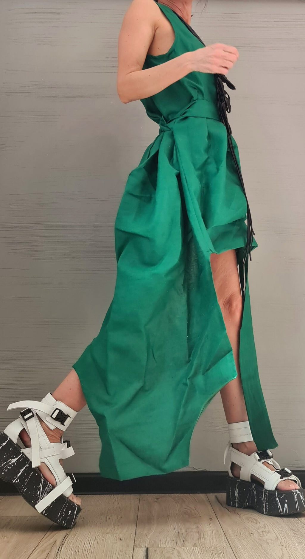 Linen Green Dress, Asymmetric Dress, Plus Size Clothing, Oversize Dress, Sleeveless Dress, Minimalist Dress, Plus Size Dress