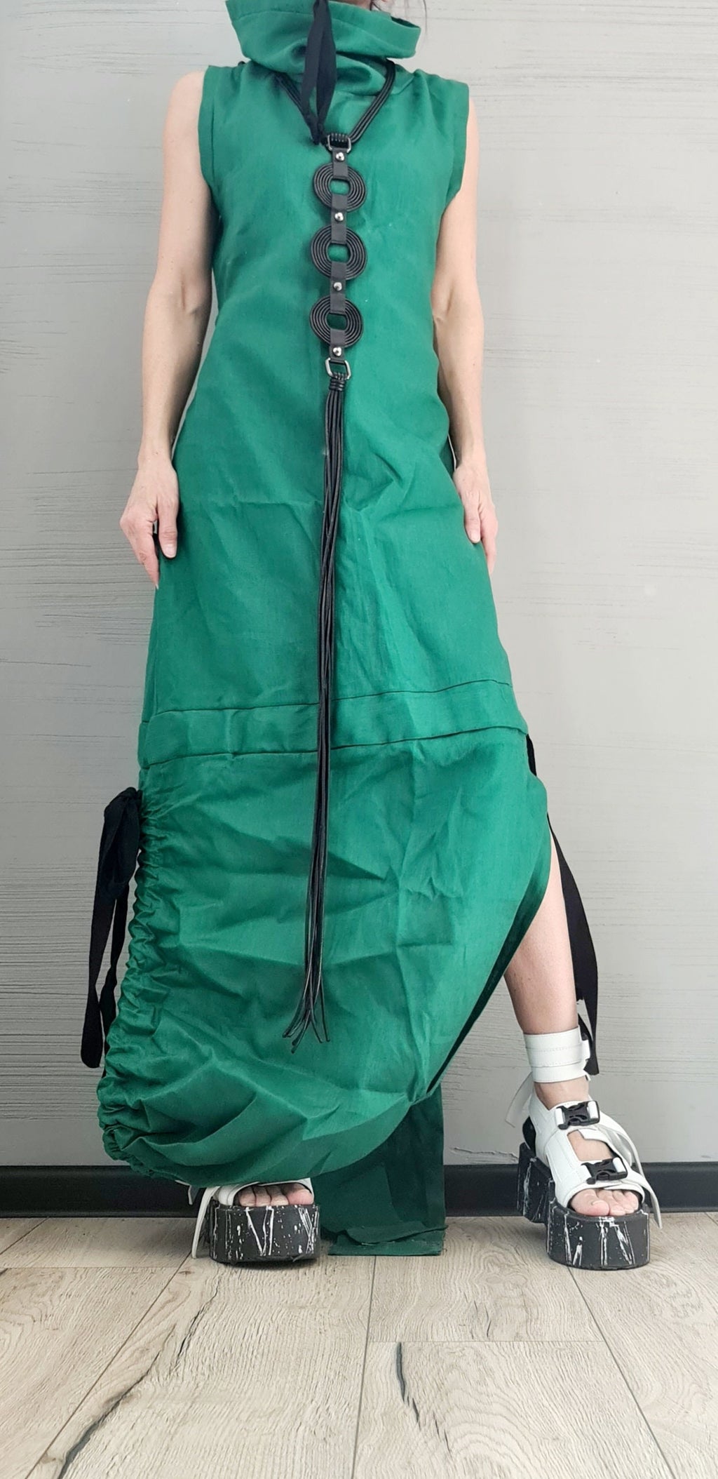 Extravagant Linen Long Dress, Open Back, Fit Dress, Asymmetric Dress, Gothic Dress, Sleeveless Dress, Cocktail Dress