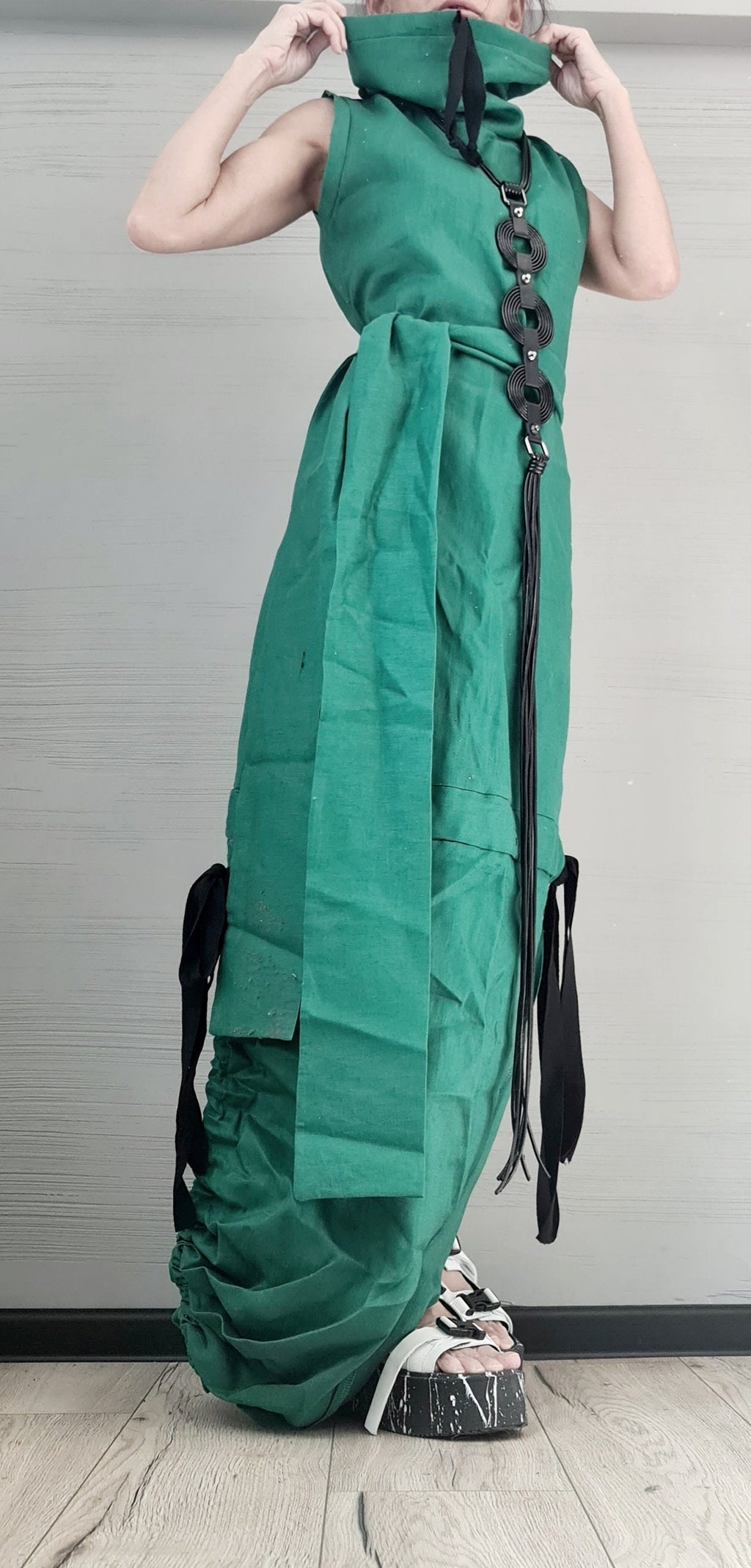 Extravagant Linen Long Dress, Open Back, Fit Dress, Asymmetric Dress, Gothic Dress, Sleeveless Dress, Cocktail Dress