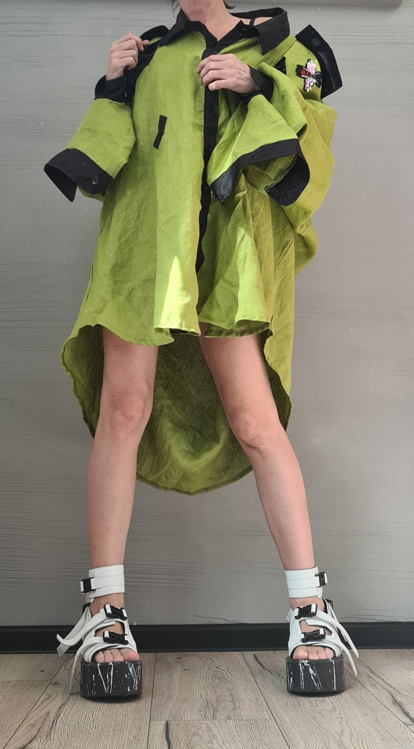 Deconstructed Linen Shirt, Asymmetric Tunic Shirt, Long Short Shirt, Avant Garde Tunic, Loose Tunic Shirt,Extravagant Shirt, Open Back Shirt