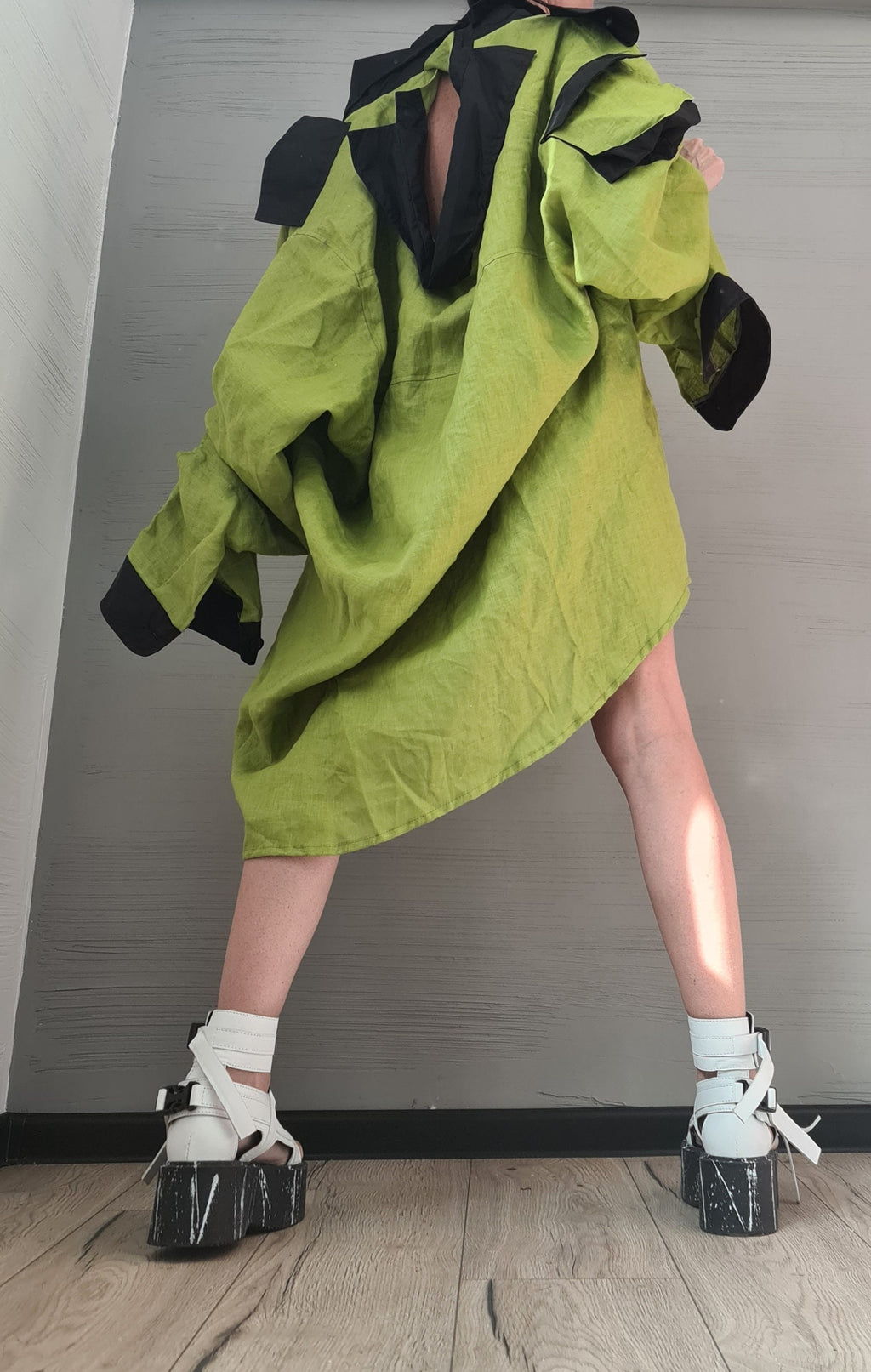 Deconstructed Linen Shirt, Asymmetric Tunic Shirt, Long Short Shirt, Avant Garde Tunic, Loose Tunic Shirt,Extravagant Shirt, Open Back Shirt