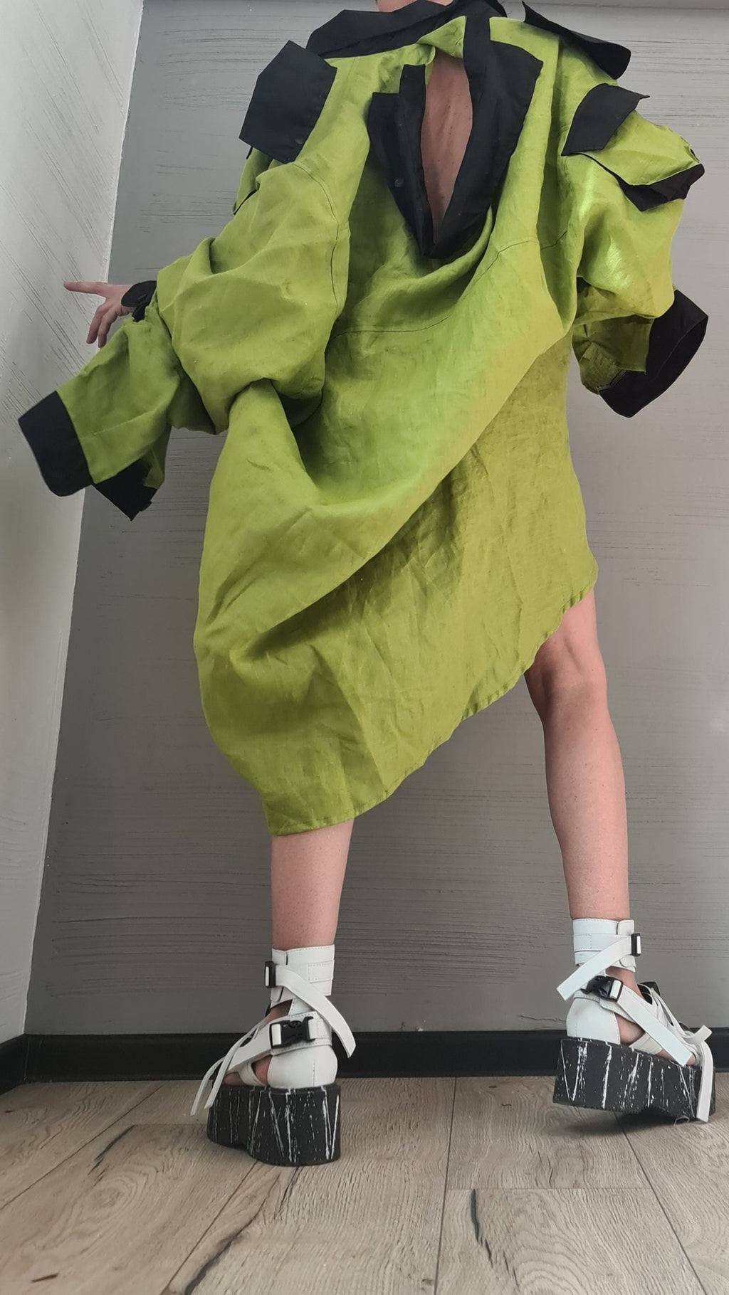 Deconstructed Linen Shirt, Asymmetric Tunic Shirt, Long Short Shirt, Avant Garde Tunic, Loose Tunic Shirt,Extravagant Shirt, Open Back Shirt