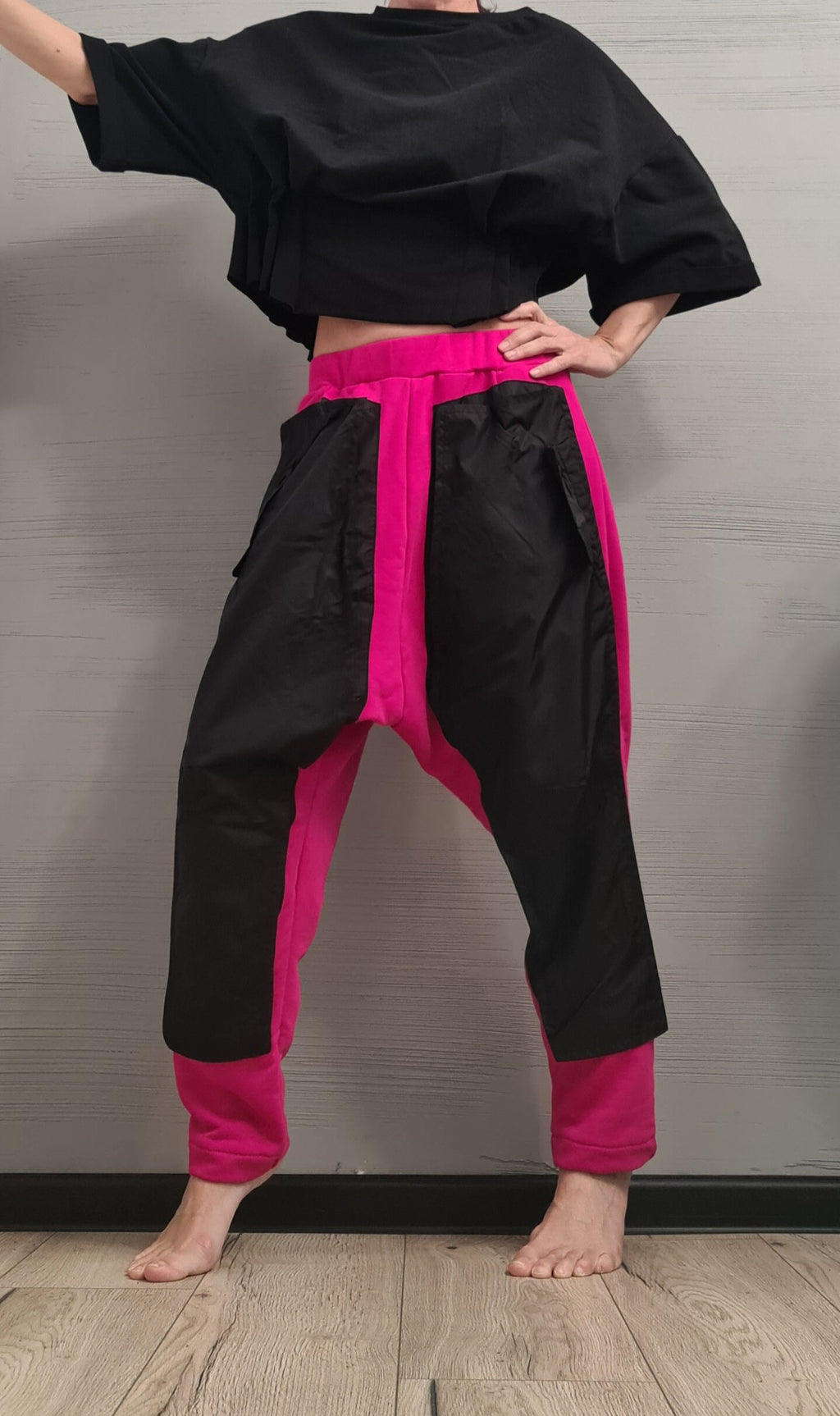 Extravagant Pants, Harem Casual Pants, Urban Pants, Loose Pants, Cotton Hot pink Pants, Gothic Pants, Outer pockets, New collection
