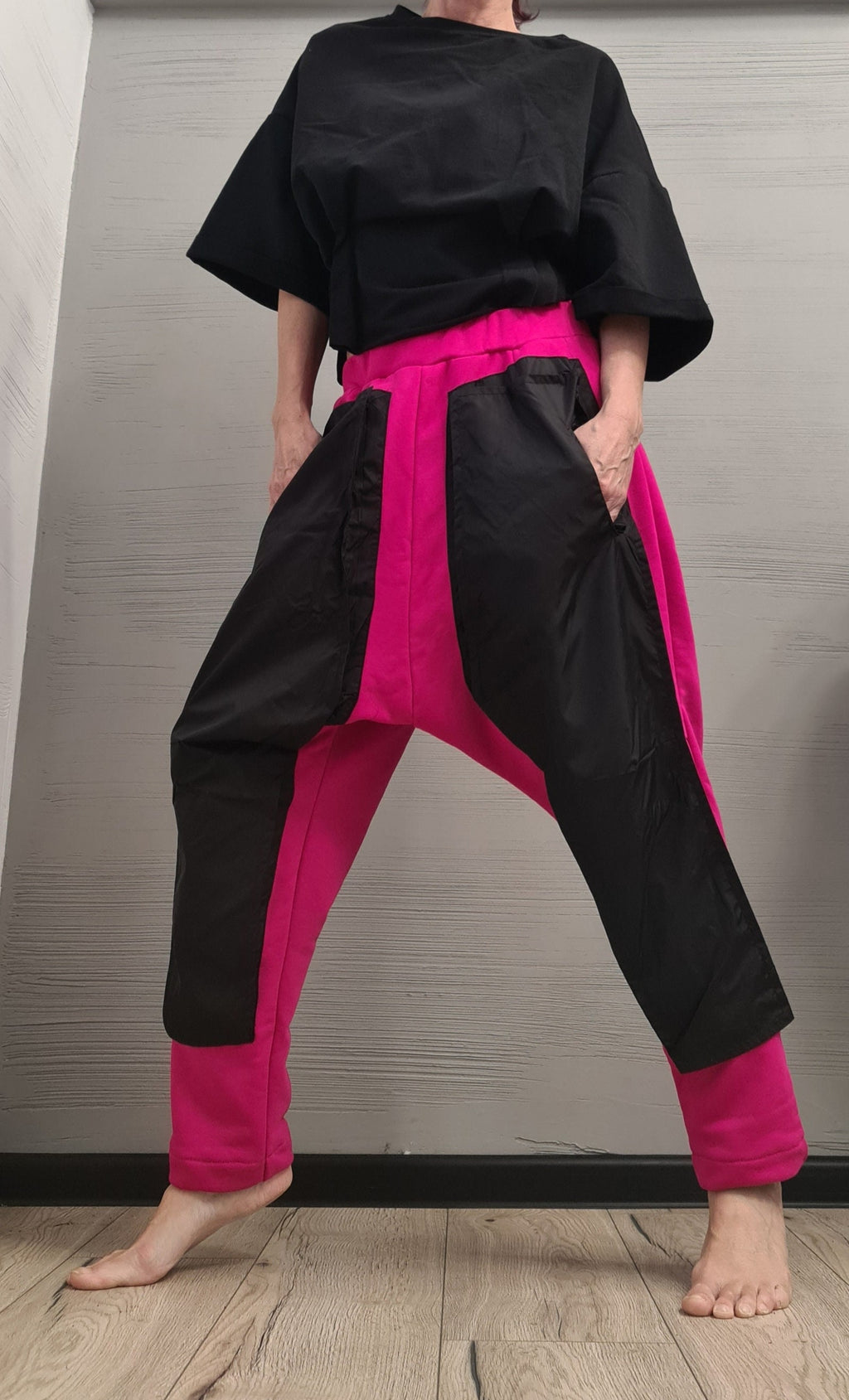 Extravagant Pants, Harem Casual Pants, Urban Pants, Loose Pants, Cotton Hot pink Pants, Gothic Pants, Outer pockets, New collection