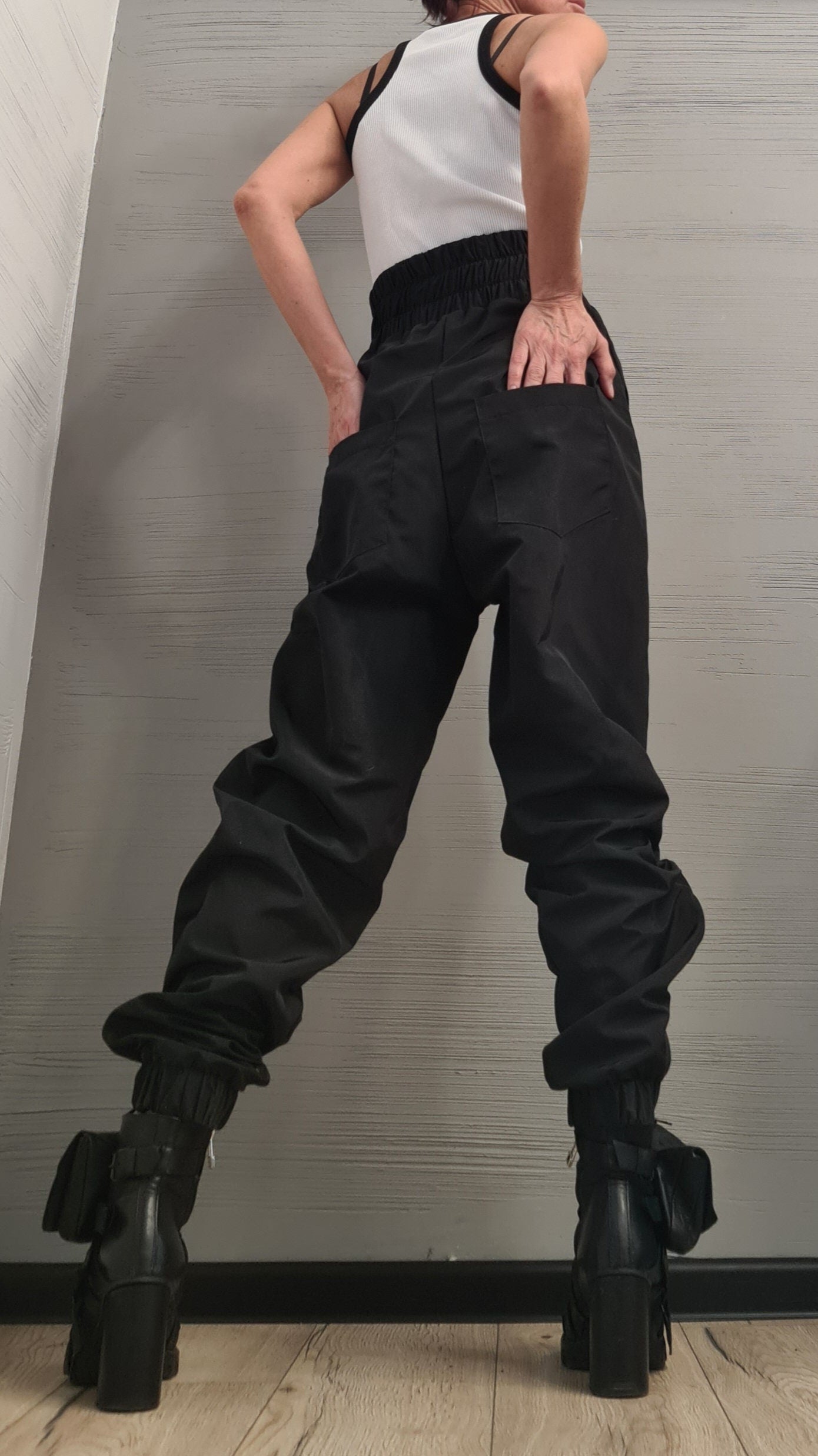 Black High waist Pants, Pants with zippers, Drop Crotch Pants, Avant Garde Clothing, Loose Pants, Urban Clothing, Plus Size Pants
