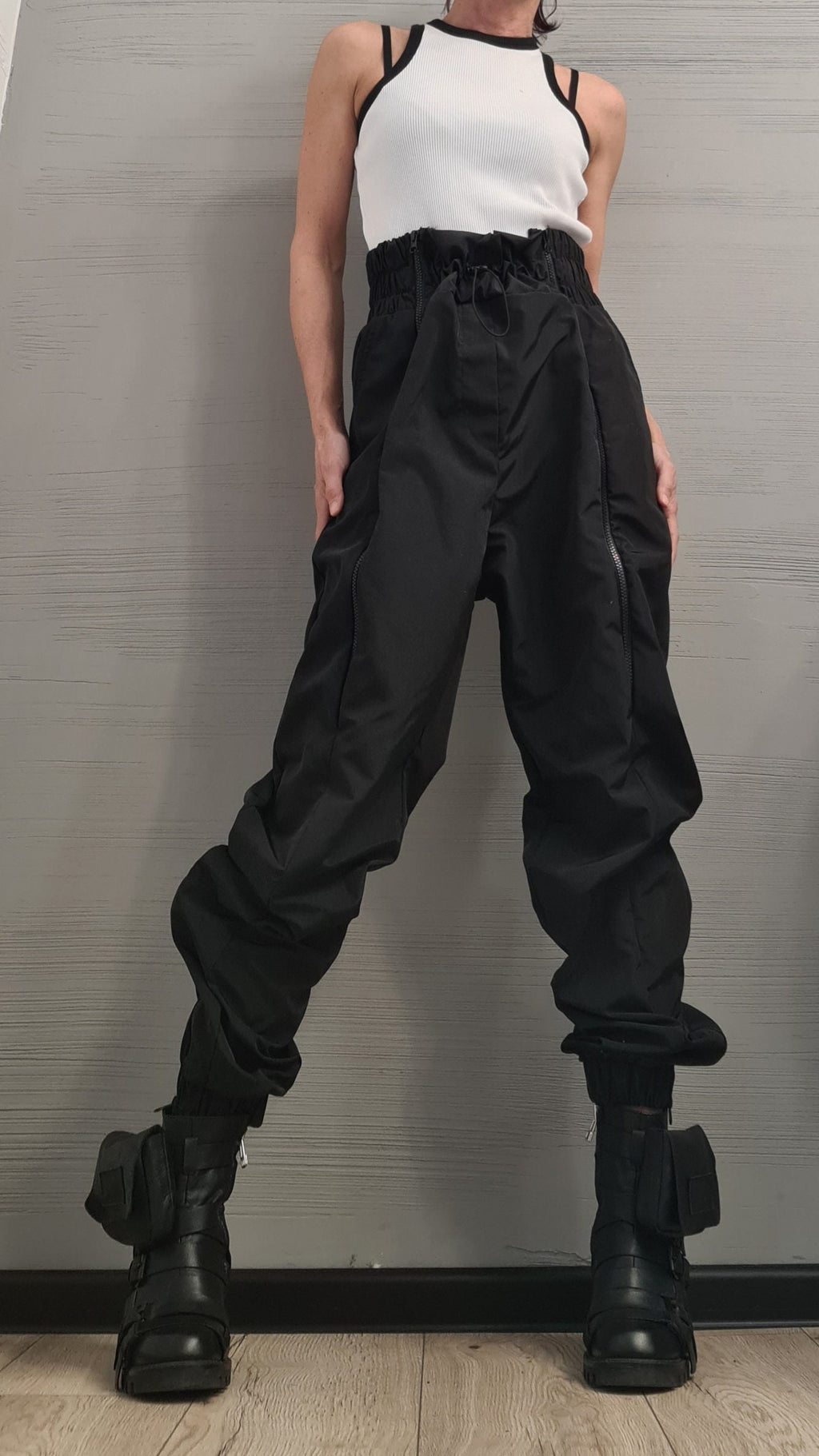 Black High waist Pants, Pants with zippers, Drop Crotch Pants, Avant Garde Clothing, Loose Pants, Urban Clothing, Plus Size Pants