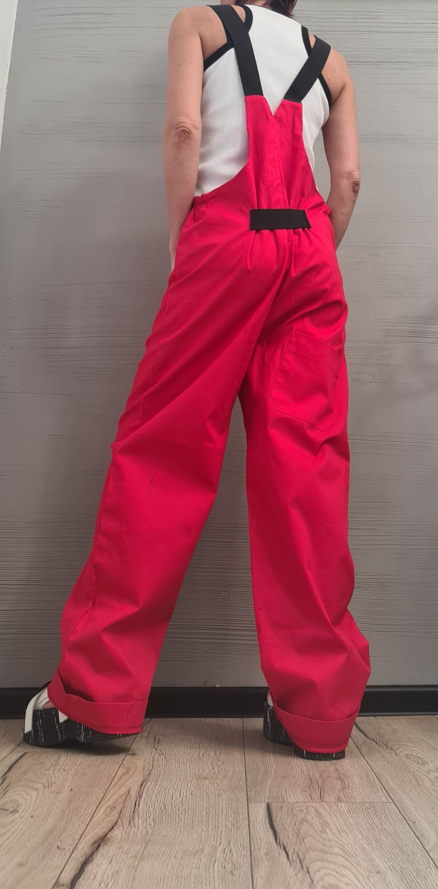 Women long Jumpsuit, Extravagant Red Overall, Loose Women Overall, NEW Collection, Casual Wide Leg Overall, Overalls with Straps