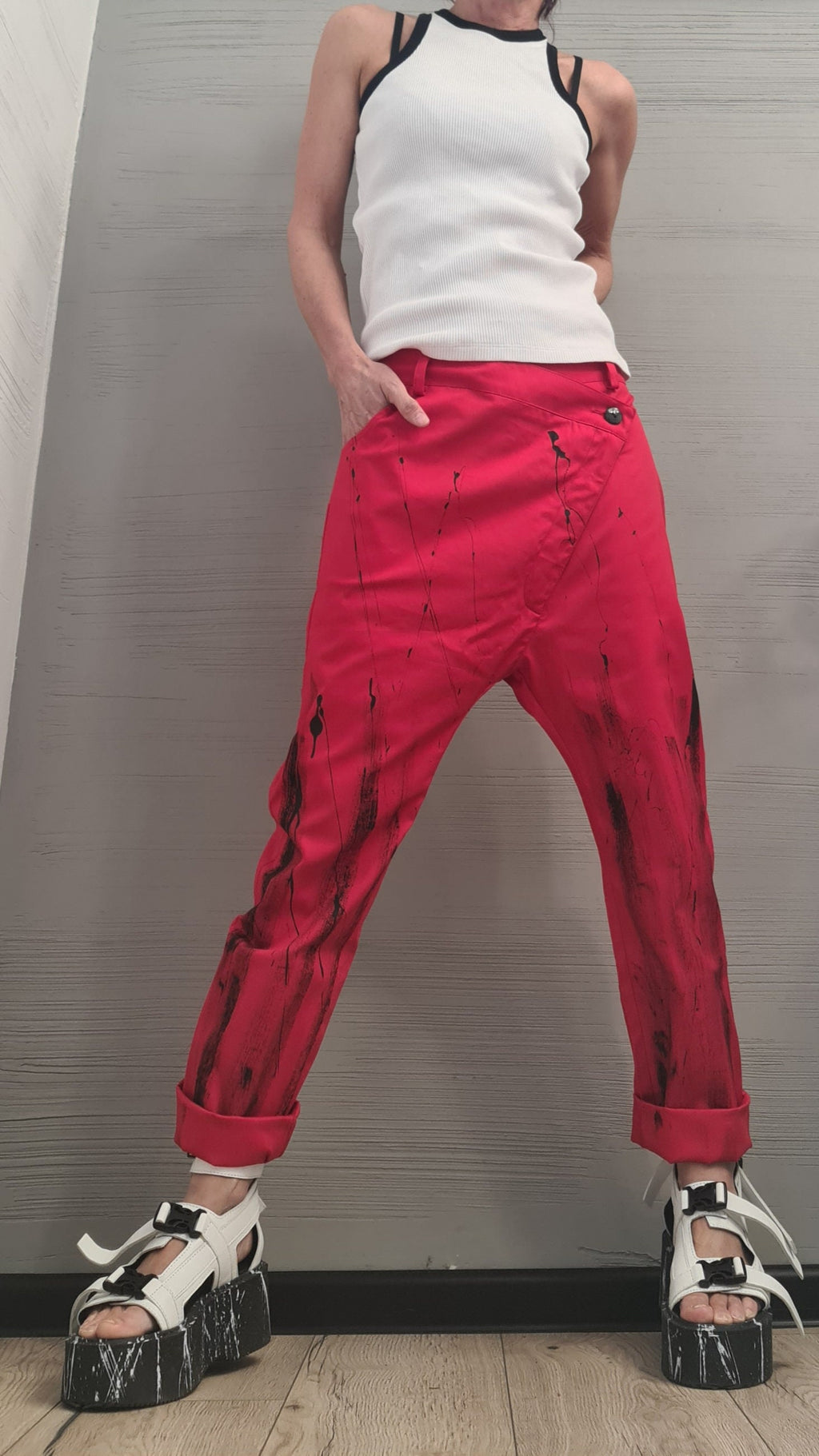 Extravagant Red Pants, Casual Pants, Urban Pants, Loose Pants, Punk Pants, Gothic Pants, Steampunk Pants, Wide Leg Pants