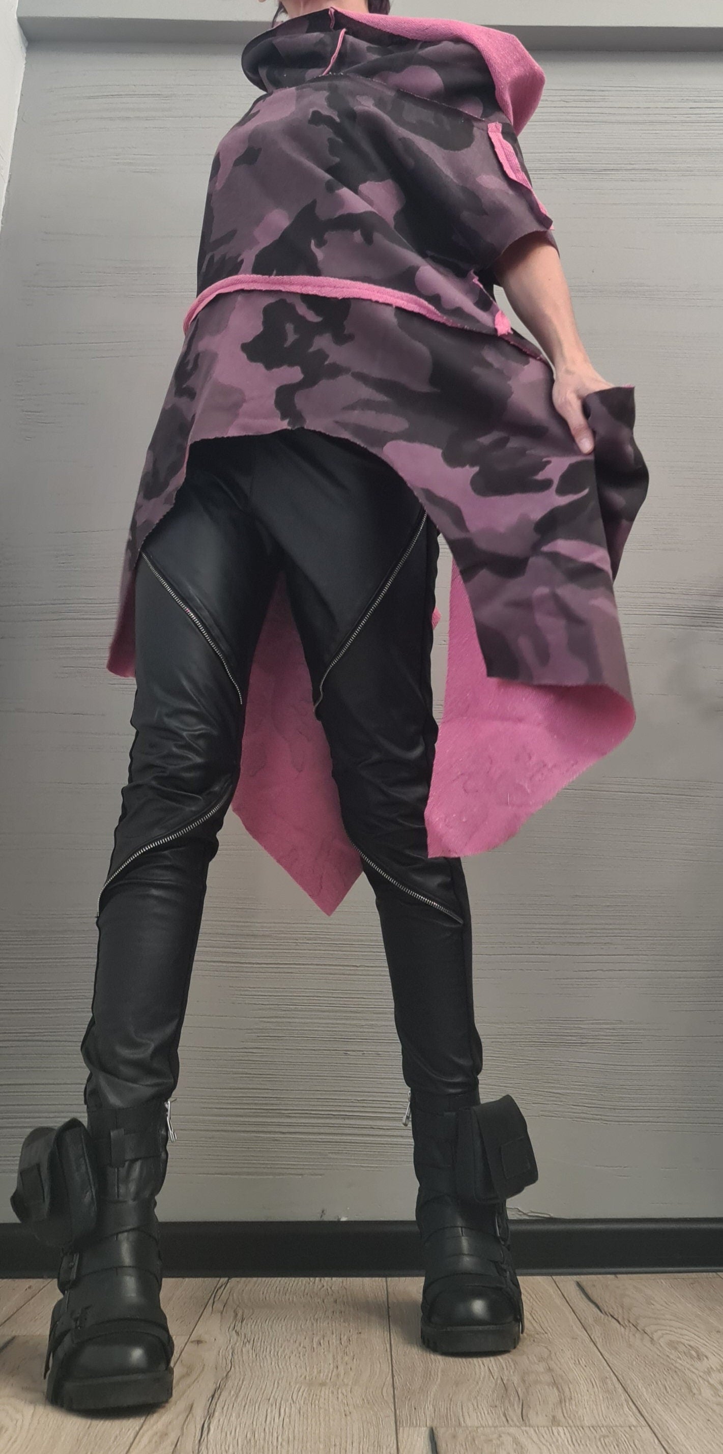 Military Purple Tunic, One Shoulder Blouse, Extravagant Tunic, Asymmetric Tunic, Tunic Separate Sleeves, Loose Tunic