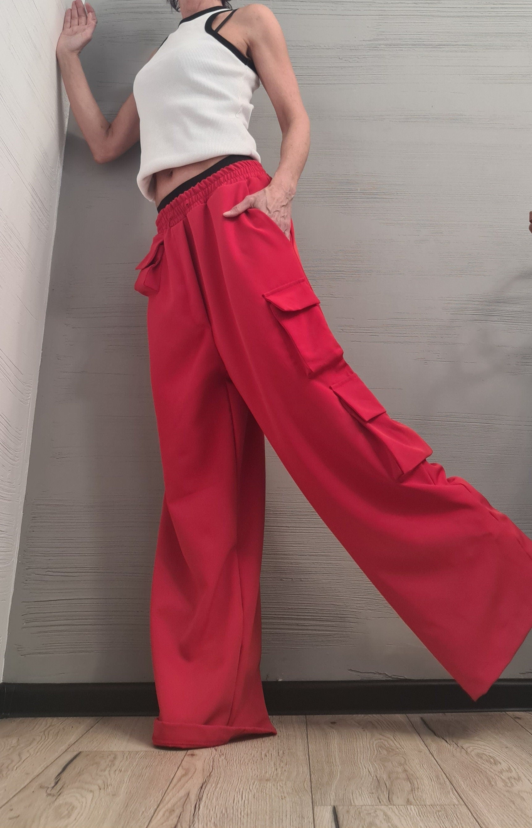 New collection Red Avant Garde Loose Pants, Harem Pants Women, Extravagant  Pants, Casual Pants, Sexy Pants, Loose Pants