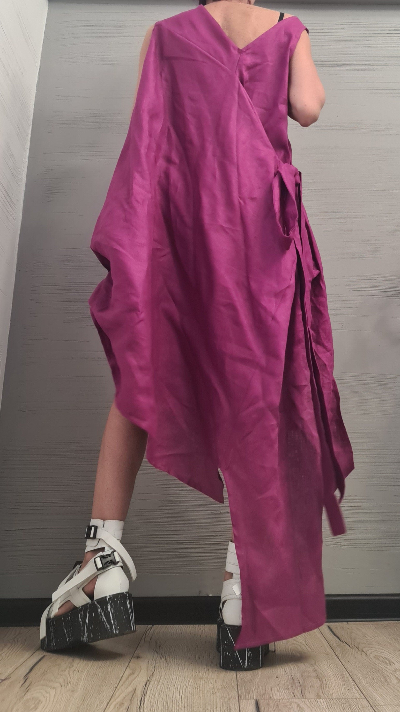 Linen Purple Grapes Dress, Asymmetric Dress, Plus Size Clothing, Oversize Dress, Sleeveless Dress, Minimalist Dress, Plus Size Dress