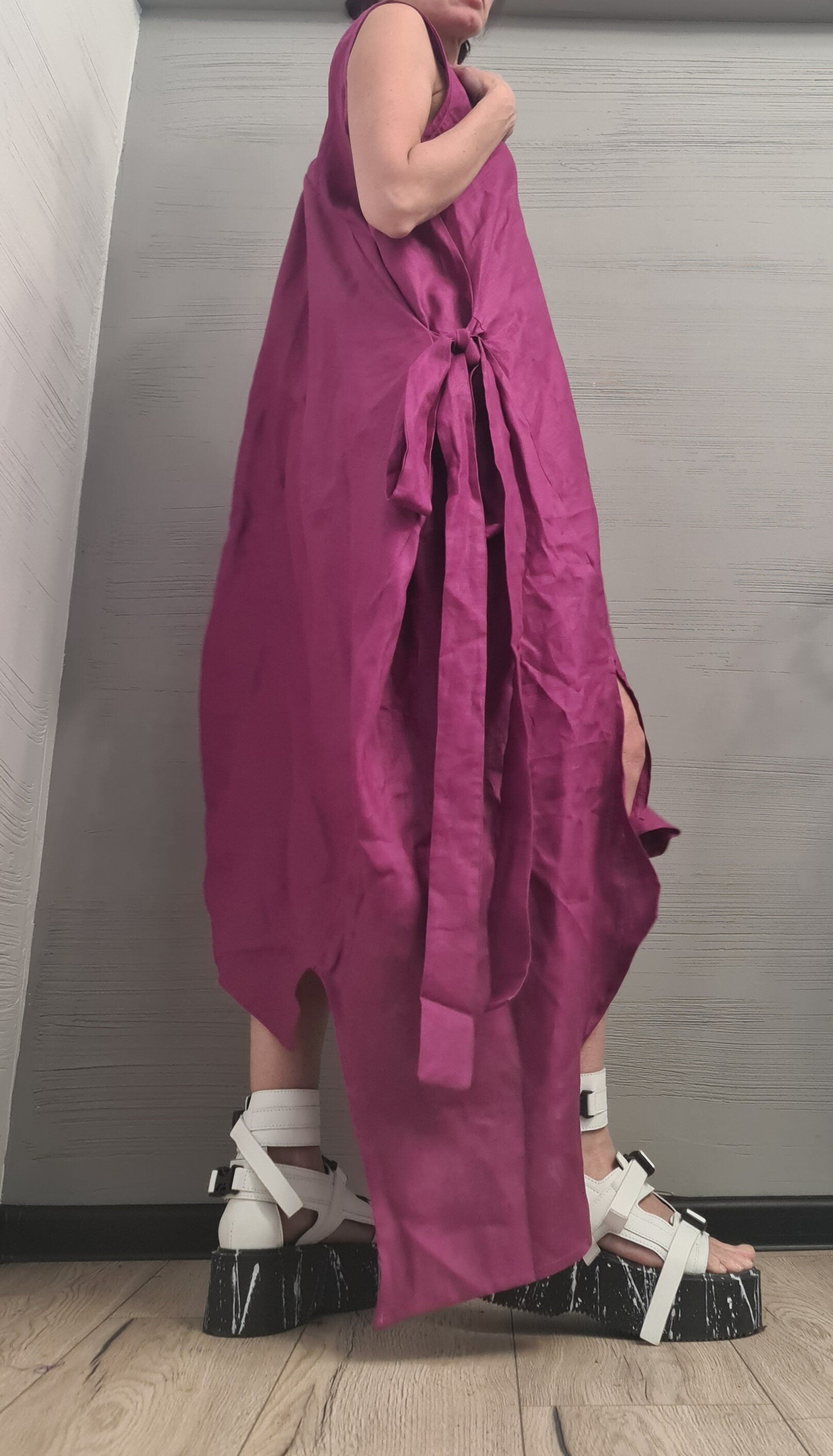 Linen Purple Grapes Dress, Asymmetric Dress, Plus Size Clothing, Oversize Dress, Sleeveless Dress, Minimalist Dress, Plus Size Dress