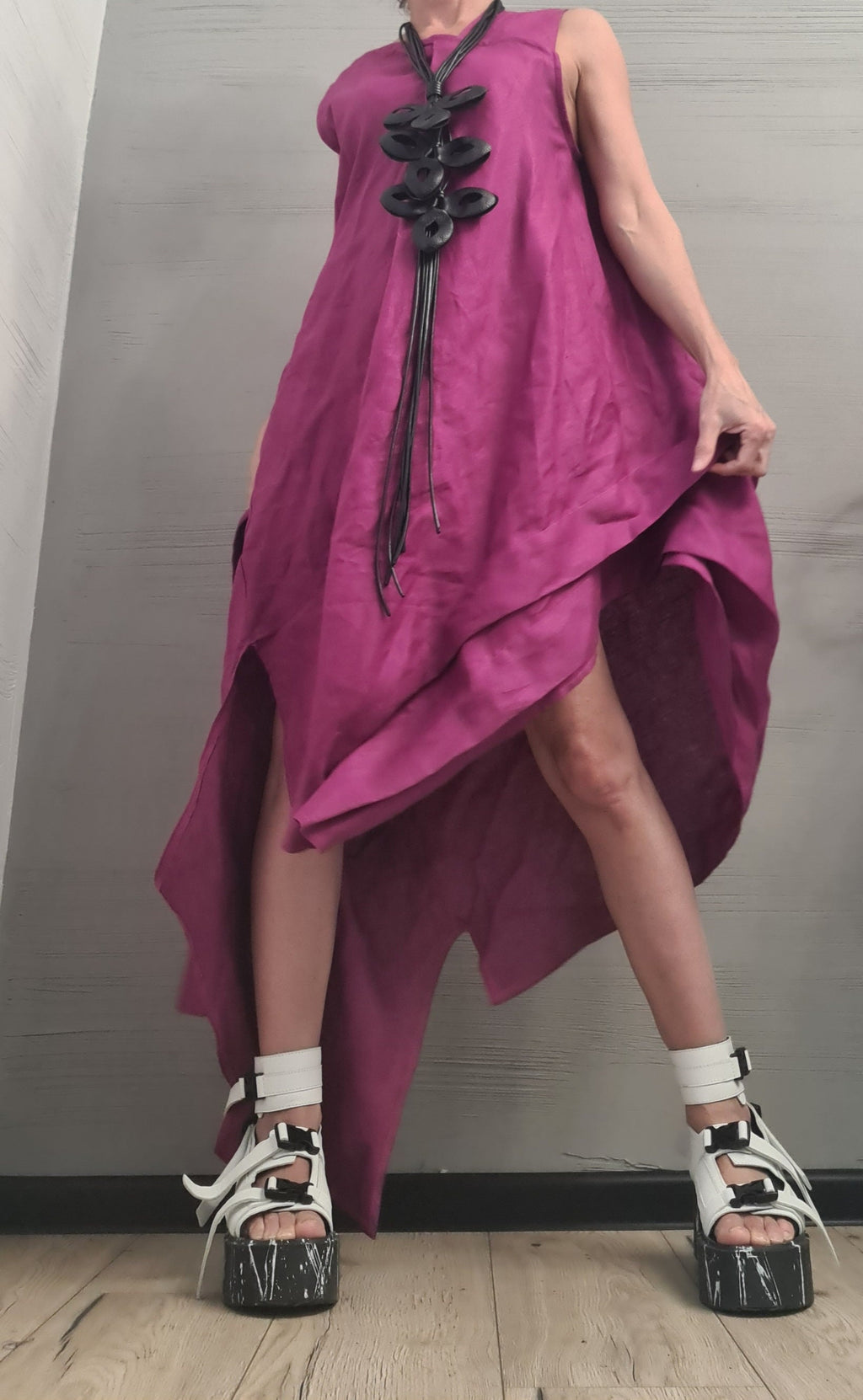 Linen Purple Grapes Dress, Asymmetric Dress, Plus Size Clothing, Oversize Dress, Sleeveless Dress, Minimalist Dress, Plus Size Dress