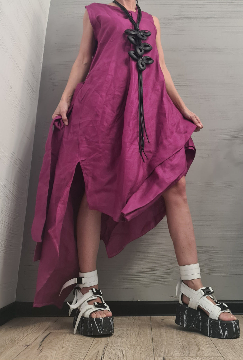 Linen Purple Grapes Dress, Asymmetric Dress, Plus Size Clothing, Oversize Dress, Sleeveless Dress, Minimalist Dress, Plus Size Dress