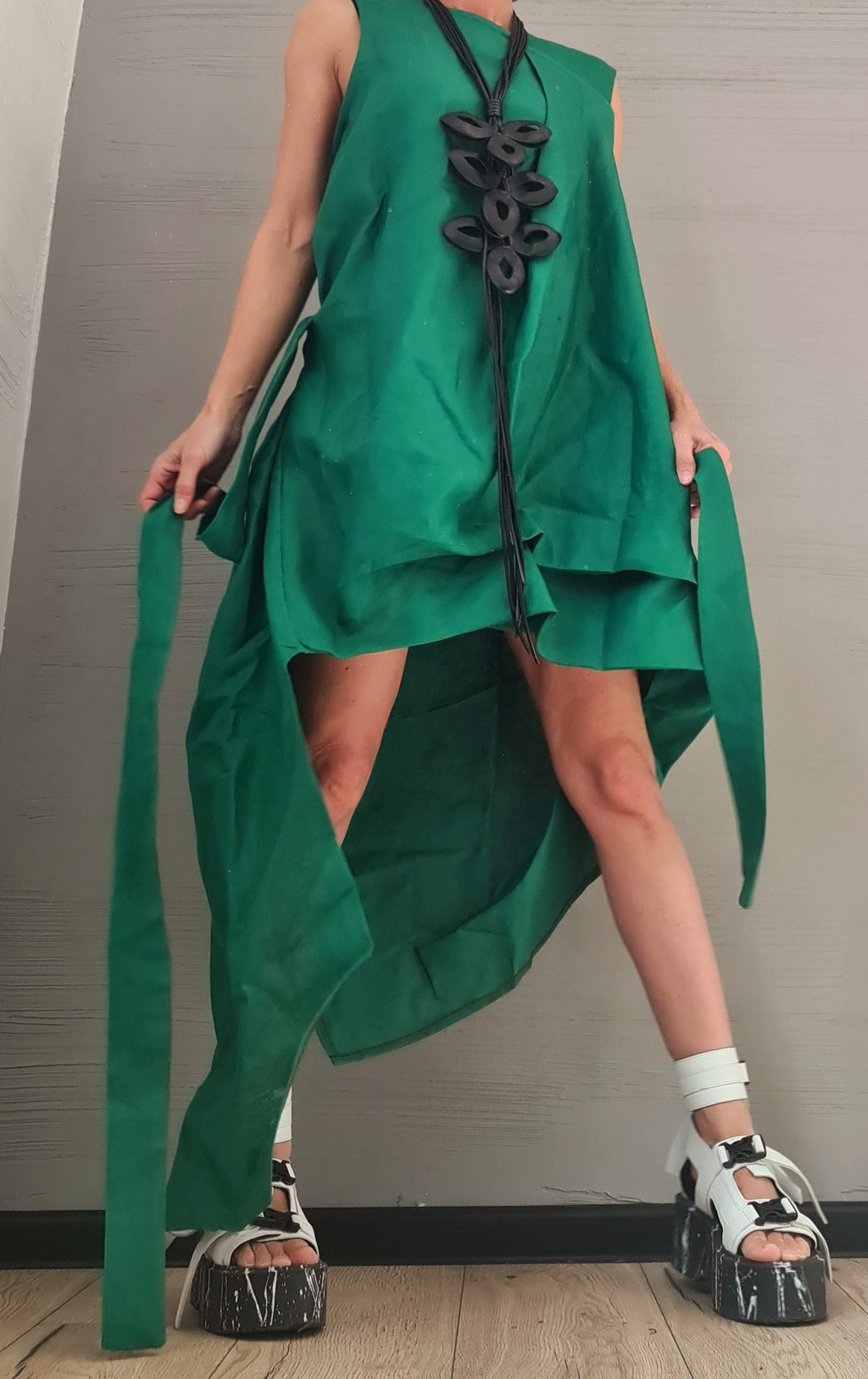 Linen Green Dress, Asymmetric Dress, Plus Size Clothing, Oversize Dress, Sleeveless Dress, Minimalist Dress, Plus Size Dress