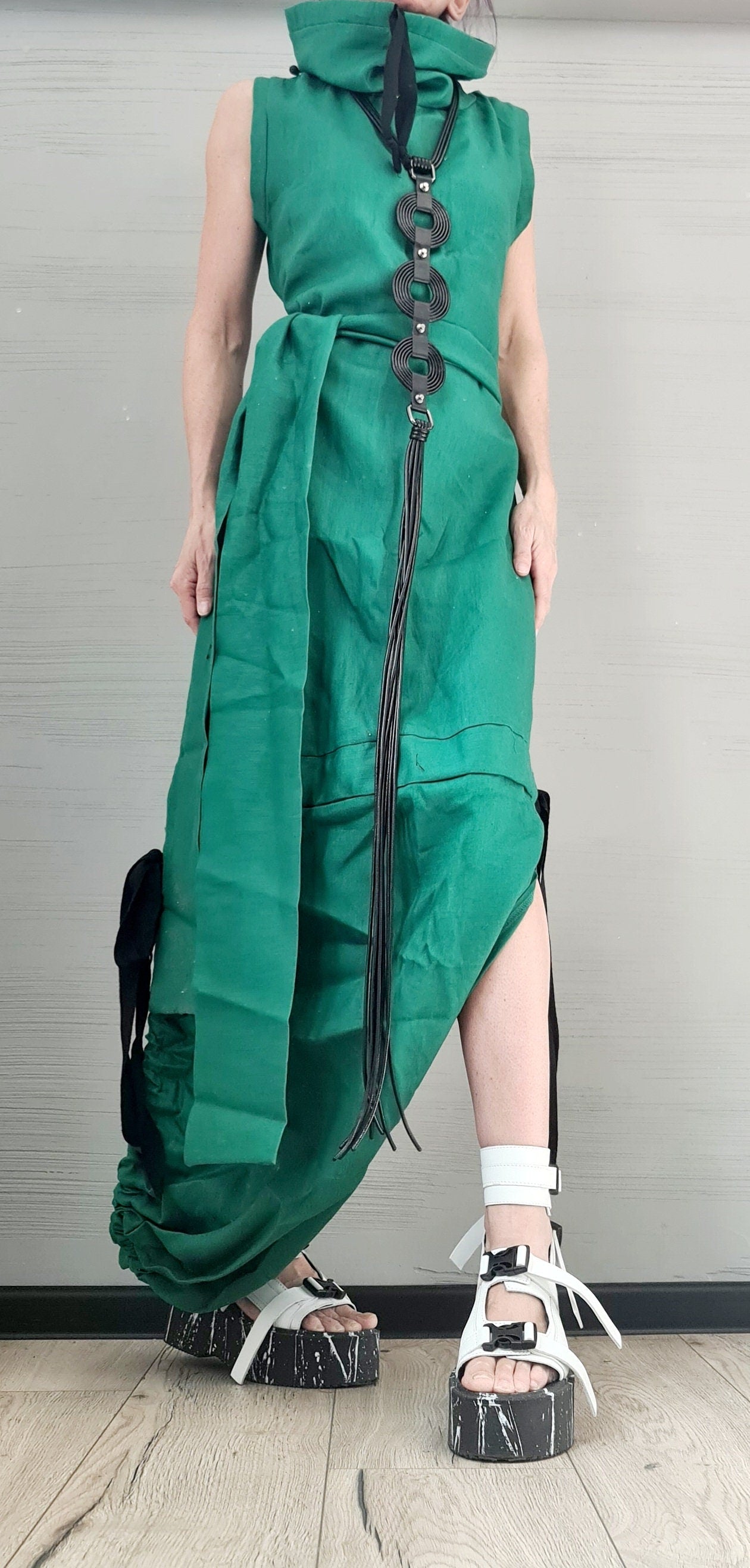 Extravagant Linen Long Dress, Open Back, Fit Dress, Asymmetric Dress, Gothic Dress, Sleeveless Dress, Cocktail Dress