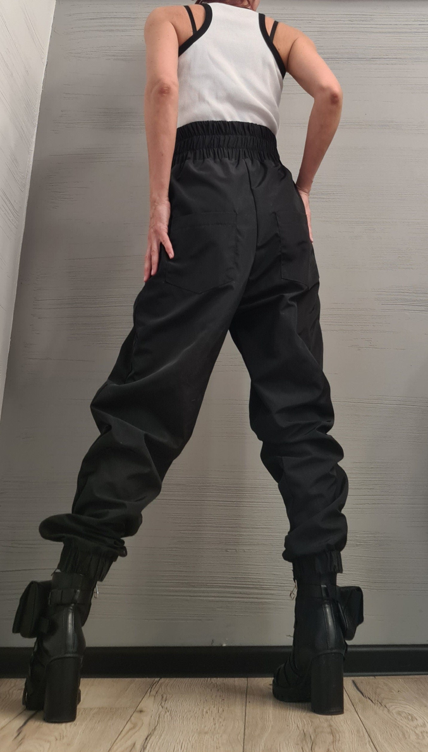 Black High waist Pants, Pants with zippers, Drop Crotch Pants, Avant Garde Clothing, Loose Pants, Urban Clothing, Plus Size Pants