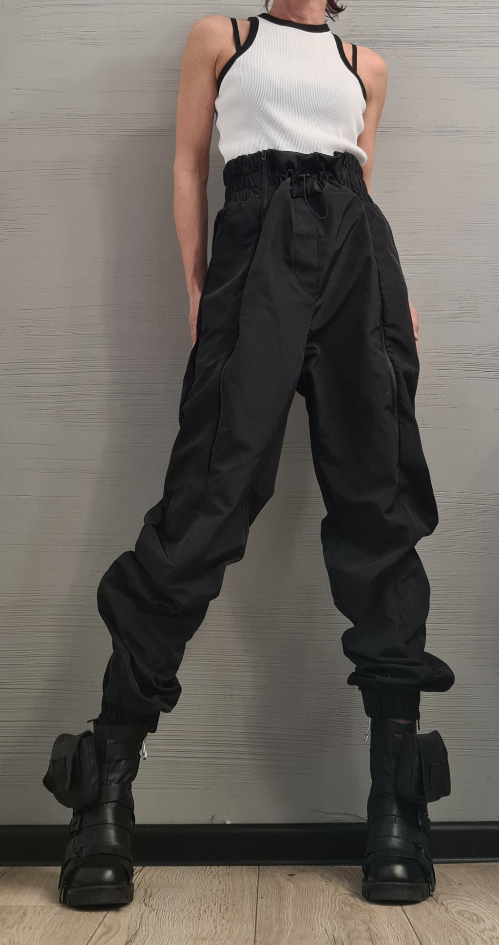 Black High waist Pants, Pants with zippers, Drop Crotch Pants, Avant Garde Clothing, Loose Pants, Urban Clothing, Plus Size Pants