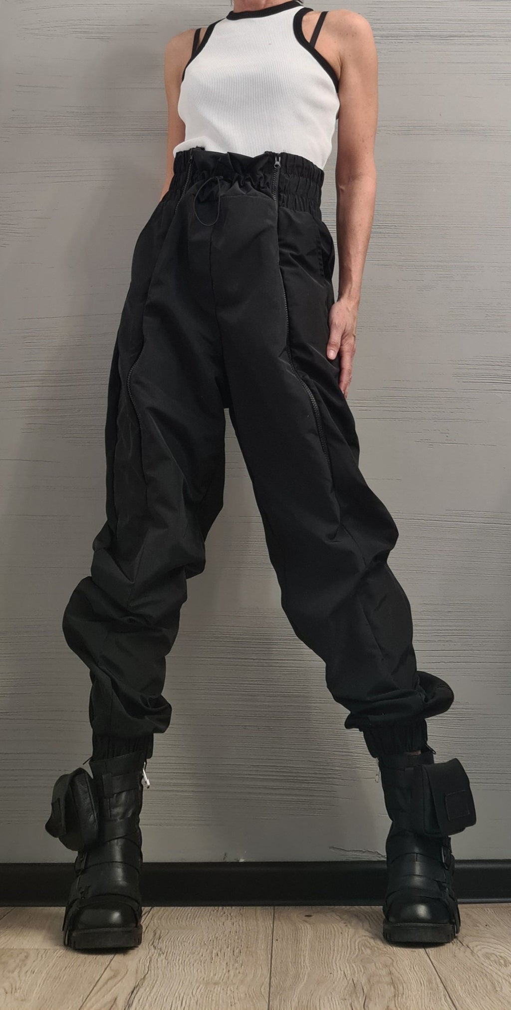 Black High waist Pants, Pants with zippers, Drop Crotch Pants, Avant Garde Clothing, Loose Pants, Urban Clothing, Plus Size Pants