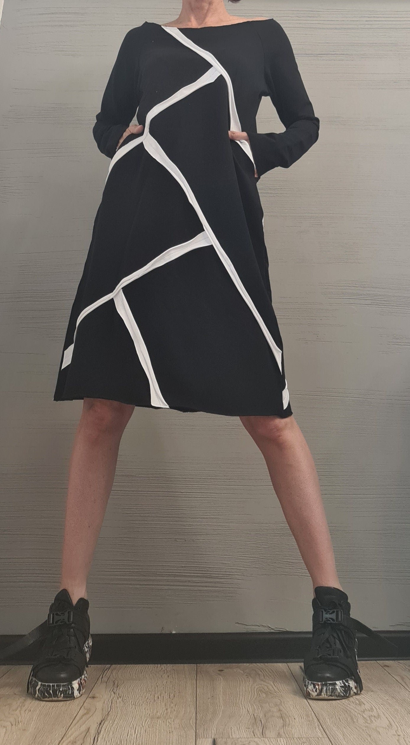 Extravagant Dress, One Shoulder Dress, Tunic Dress, Plus Size Clothing, Blouson Dress, Asymmetric Dress, Long Sleeve Dress