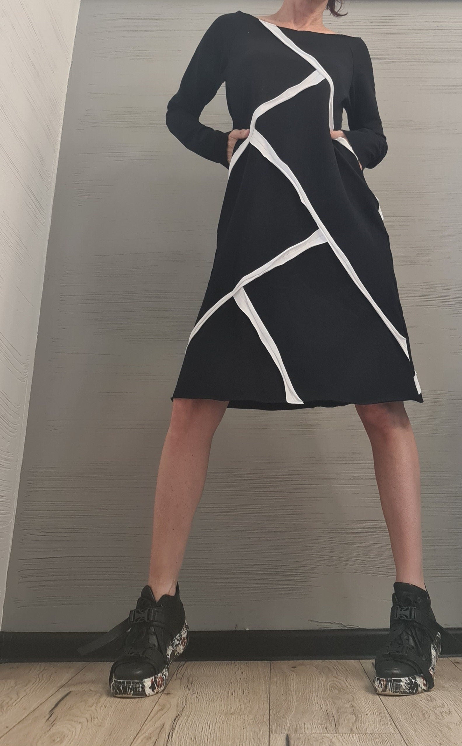 Extravagant Dress, One Shoulder Dress, Tunic Dress, Plus Size Clothing, Blouson Dress, Asymmetric Dress, Long Sleeve Dress