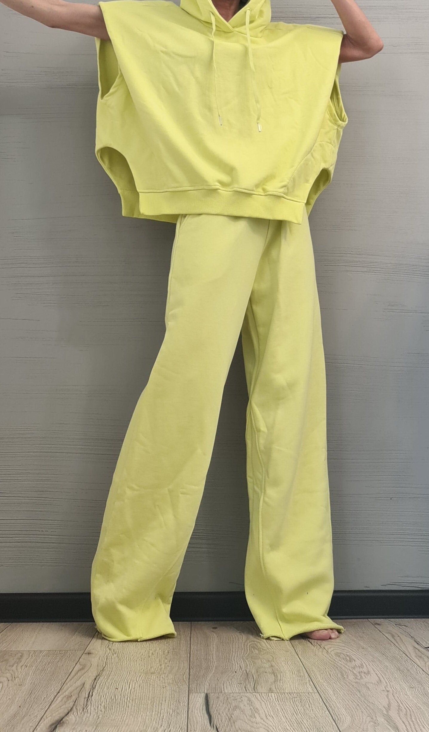 New collection Asymmetrical Set Women Set, Wide blouse, Asymmetrical blouse with hood, Loose Set