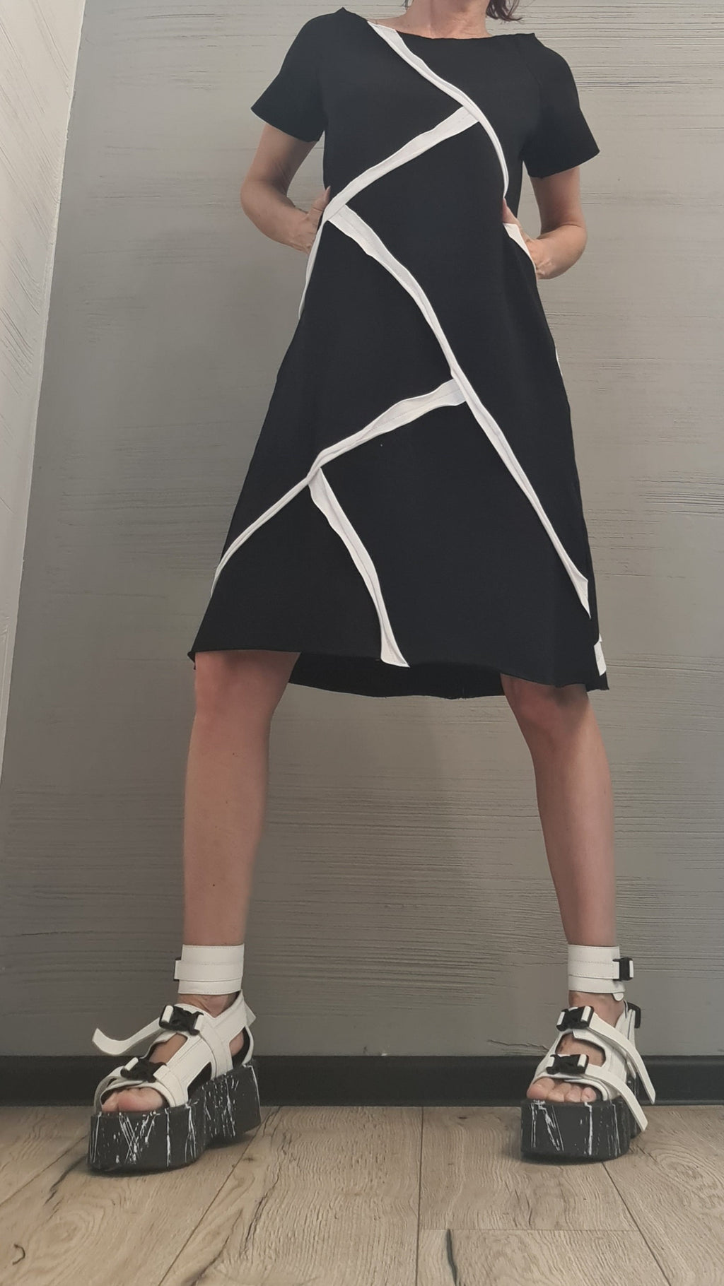 Black Extravagant Dress, One Shoulder Dress, Tunic Dress, Plus Size Clothing, Blouson Dress, Asymmetric Dress, Short sleeve