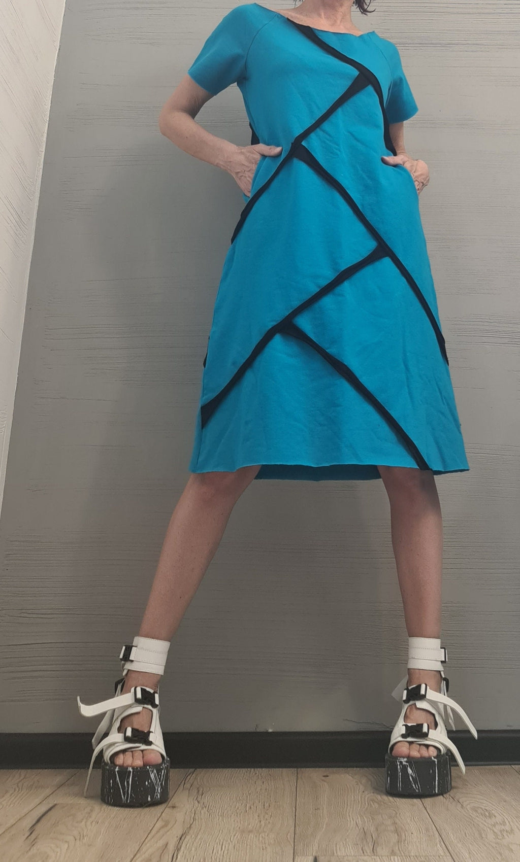 Blue Extravagant Dress, One Shoulder Dress, Tunic Dress, Plus Size Clothing, Blouson Dress, Asymmetric Dress, Short sleeve