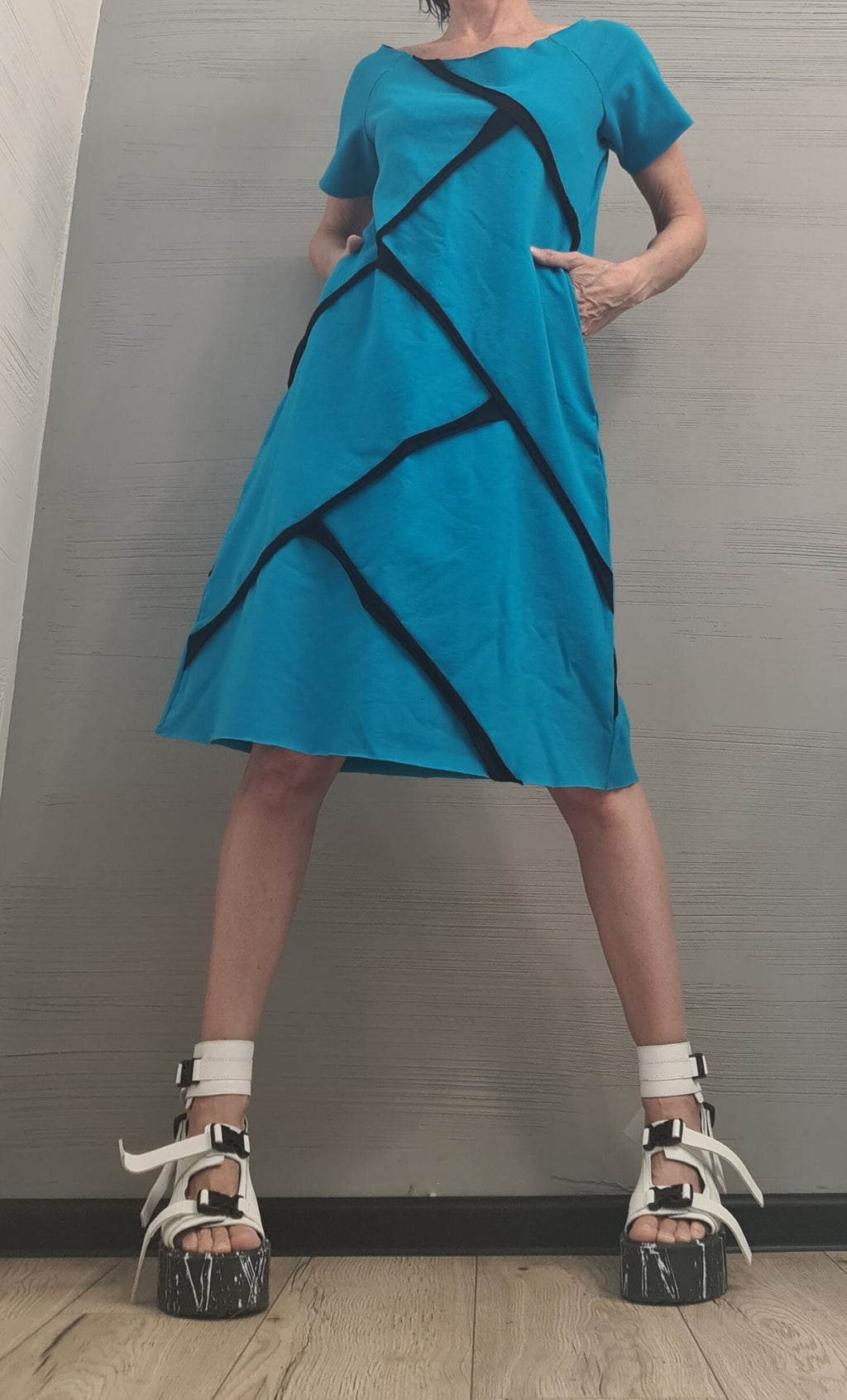 Blue Extravagant Dress, One Shoulder Dress, Tunic Dress, Plus Size Clothing, Blouson Dress, Asymmetric Dress, Short sleeve