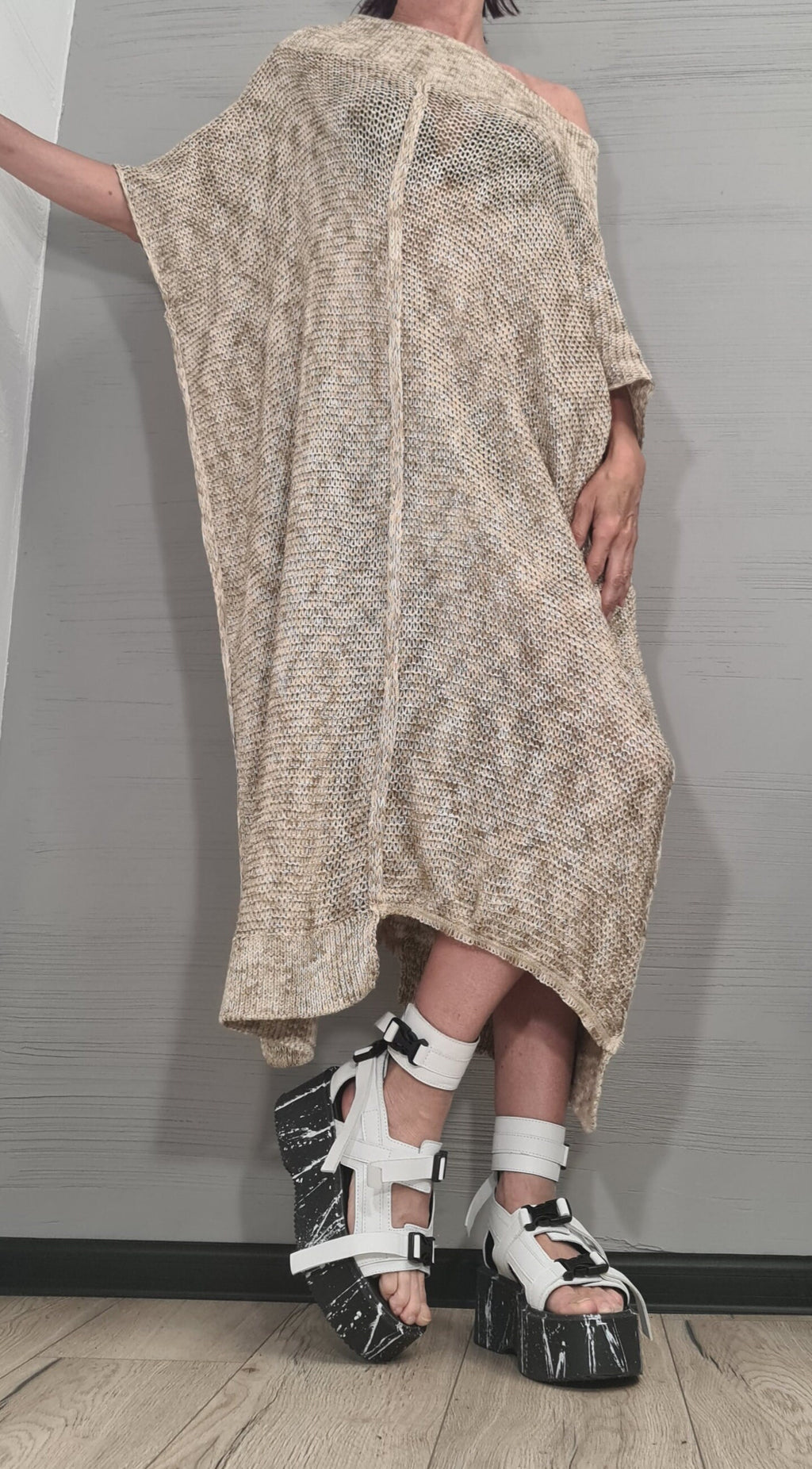 NEW Collection Knitted Sexy Asymmetric Long Top Blouse, Extravagant Top, Avant Garde Blouse, Sexy Top, Bare shoulder