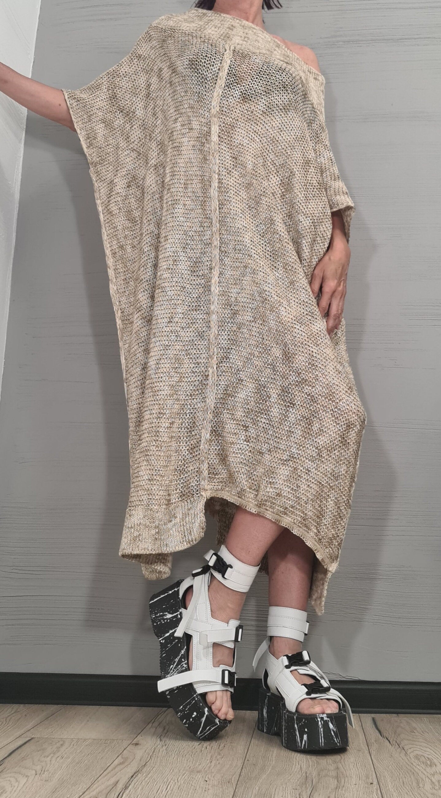 NEW Collection Knitted Sexy Asymmetric Long Top Blouse, Extravagant Top, Avant Garde Blouse, Sexy Top, Bare shoulder