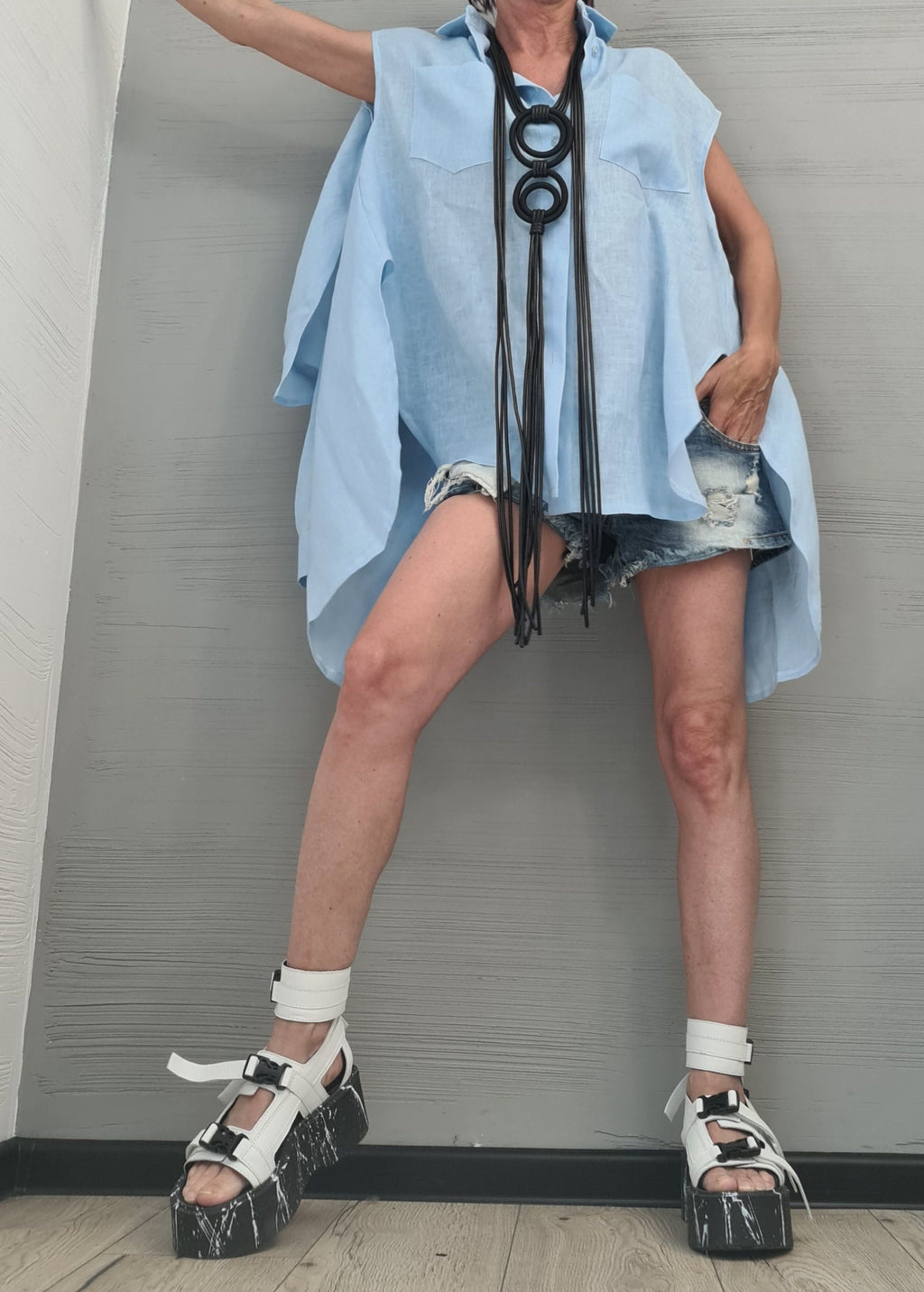 New collection Pink Linen Asymmetric Shirt, Open back Shirt, Avant Garde Tunic, Loose Tunic Shirt,Extravagant Shirt, Oversize Tunic