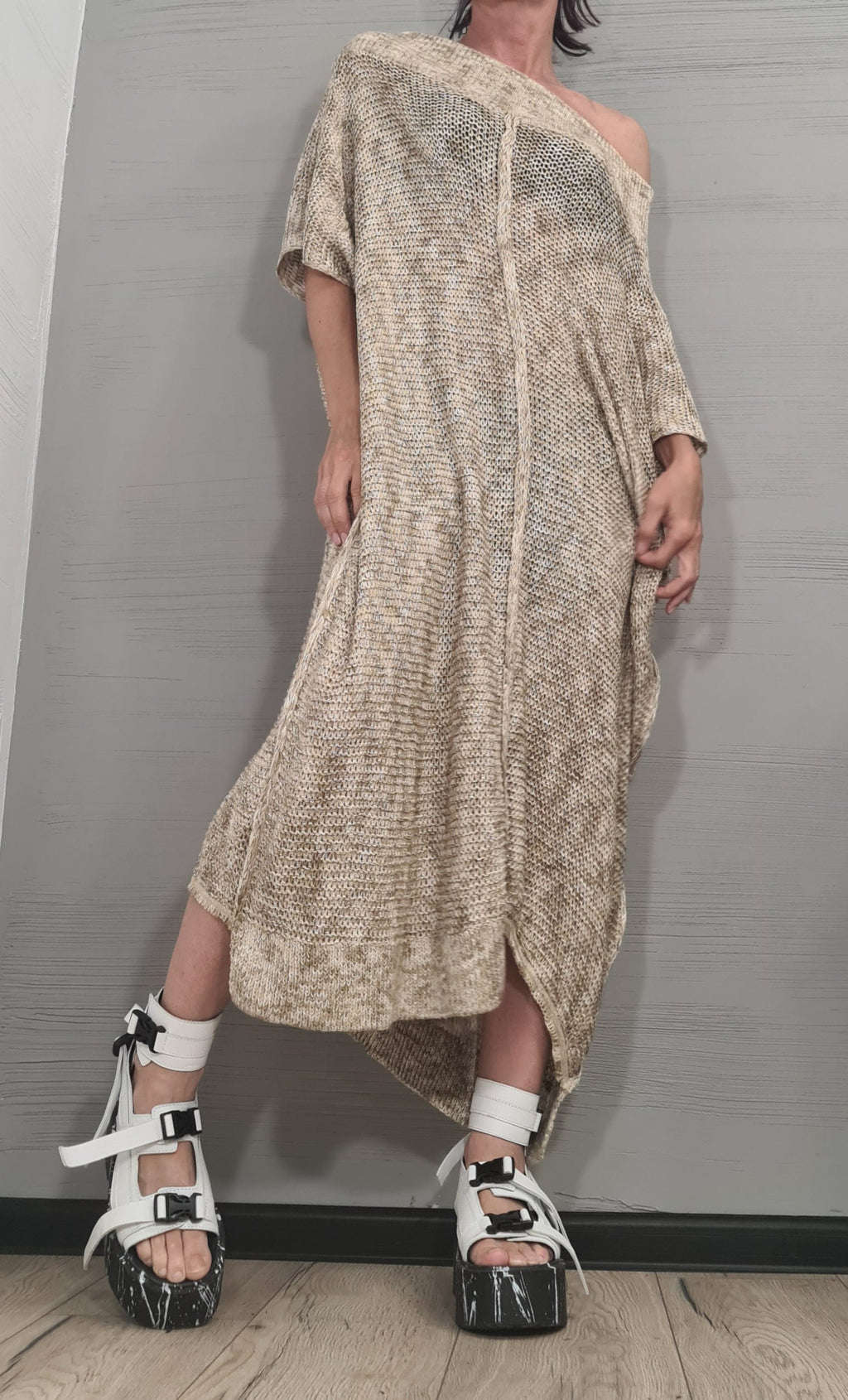 NEW Collection Knitted Sexy Asymmetric Long Top Blouse, Extravagant Top, Avant Garde Blouse, Sexy Top, Bare shoulder