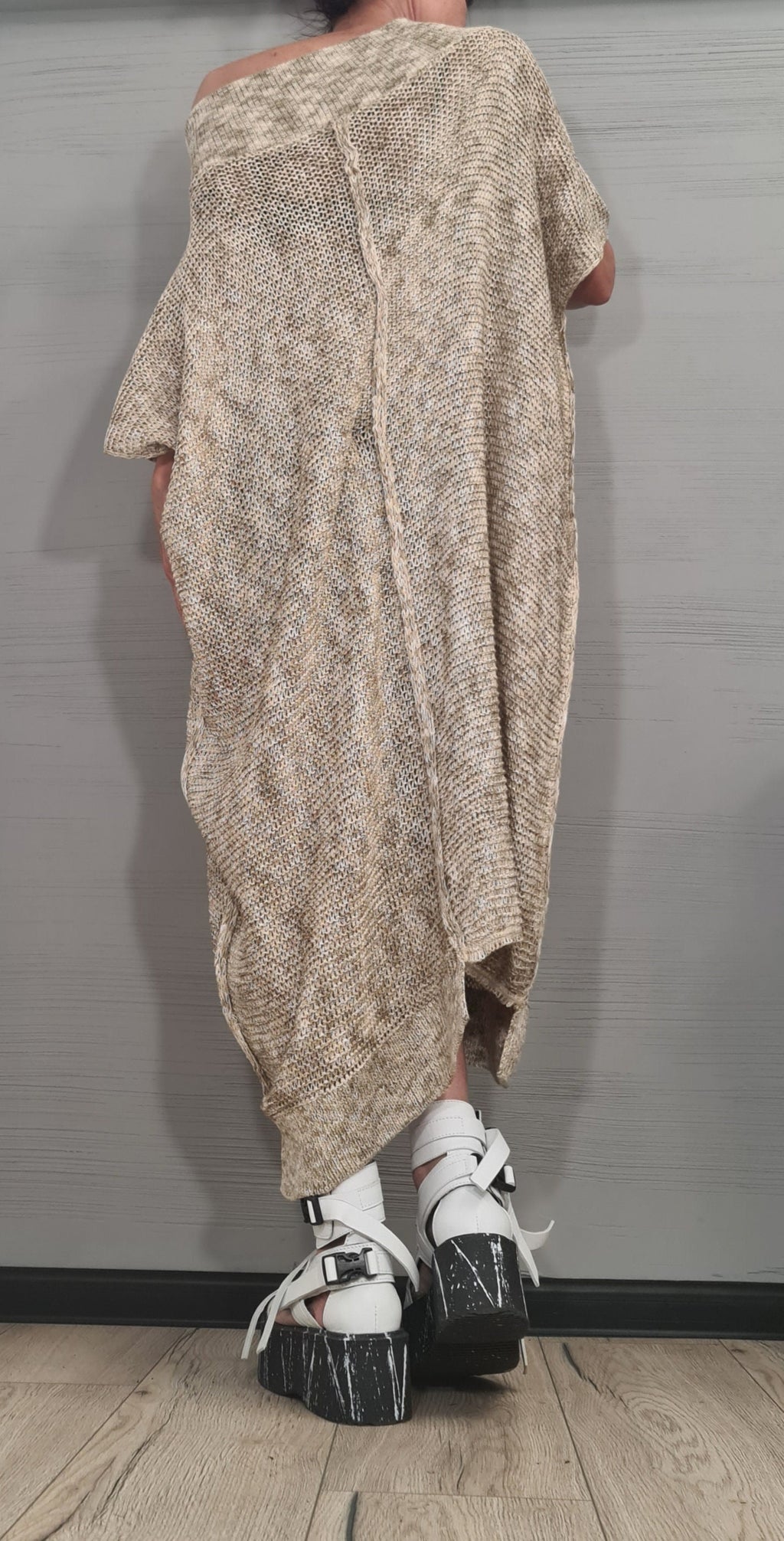 NEW Collection Knitted Sexy Asymmetric Long Top Blouse, Extravagant Top, Avant Garde Blouse, Sexy Top, Bare shoulder