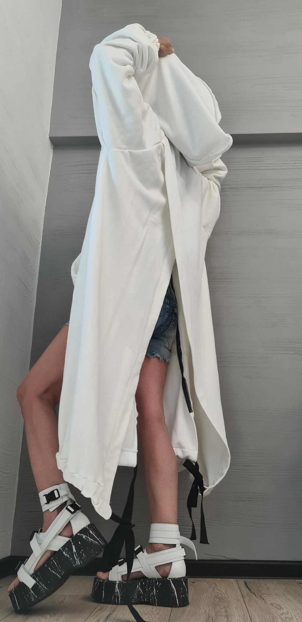 New collection Extravagant Hooded Cotton Sweatshirt, White Long Sweatshirt , Asymmetrical Sweatshirt, Women Sexy Sweatshirt