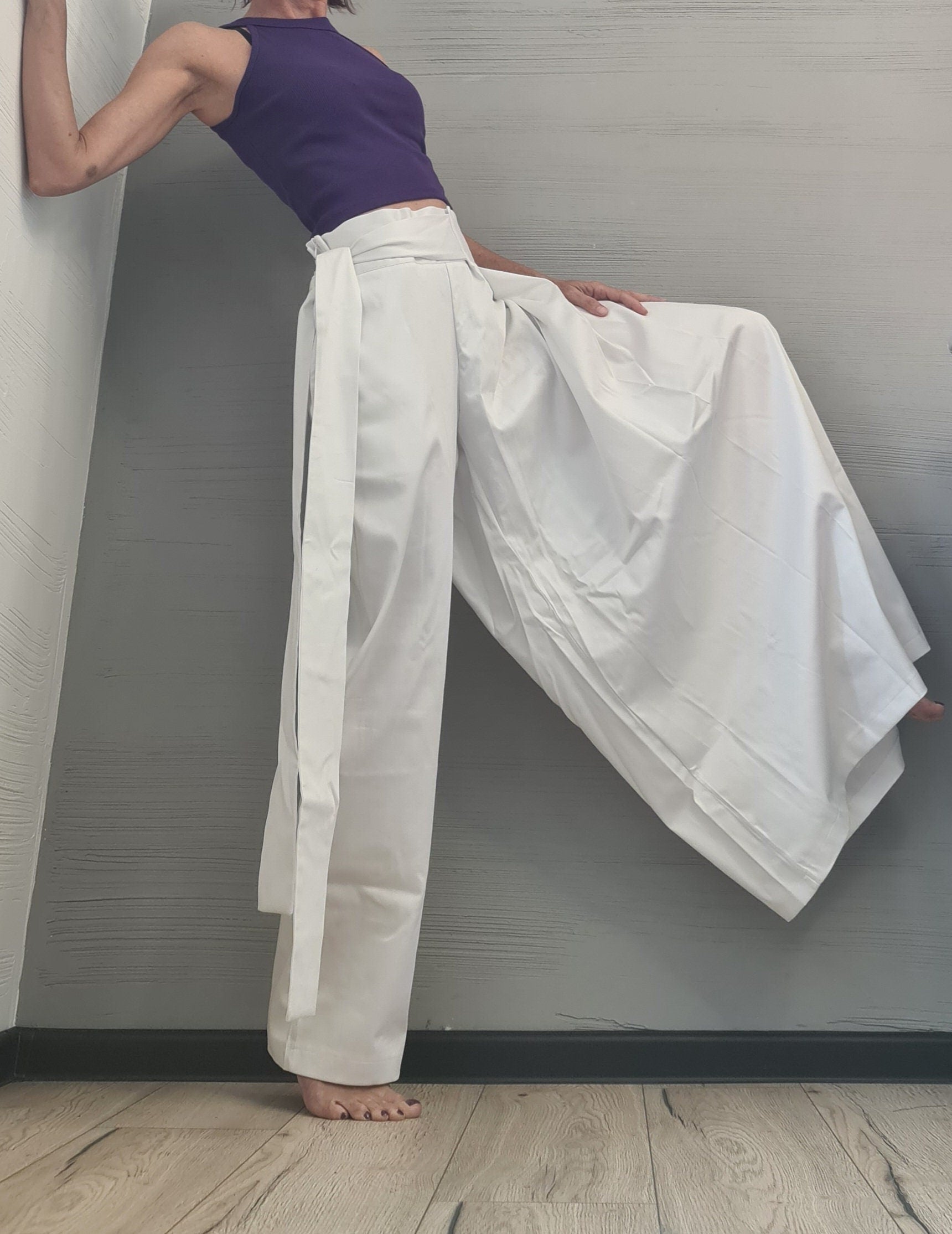 Avant Garde Pants, White Asymmetric Pants Women, Deconstructed Pants, Gothic Pants, Extravagant Pants, Casual Pants, Sexy Pants