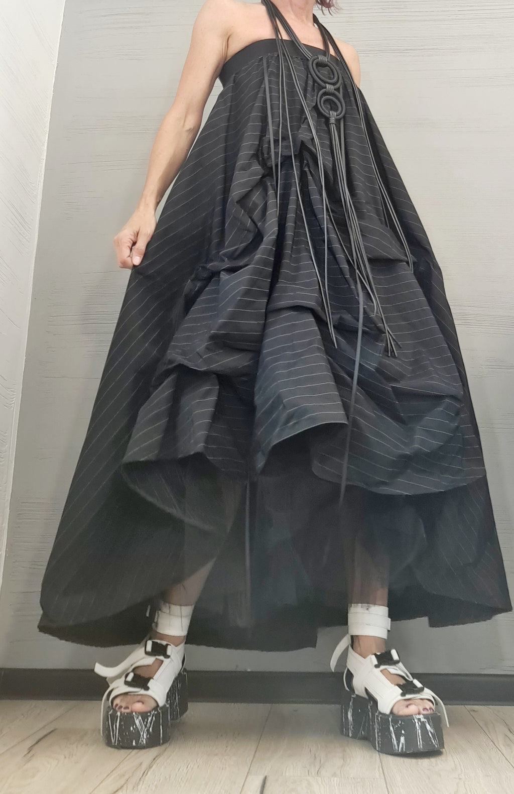 New collection Extravagant Ball Dress Skirt Women, Tutu Cocktail Skirt, Asymmetric Long Short Skirt, Black White stripes Dress