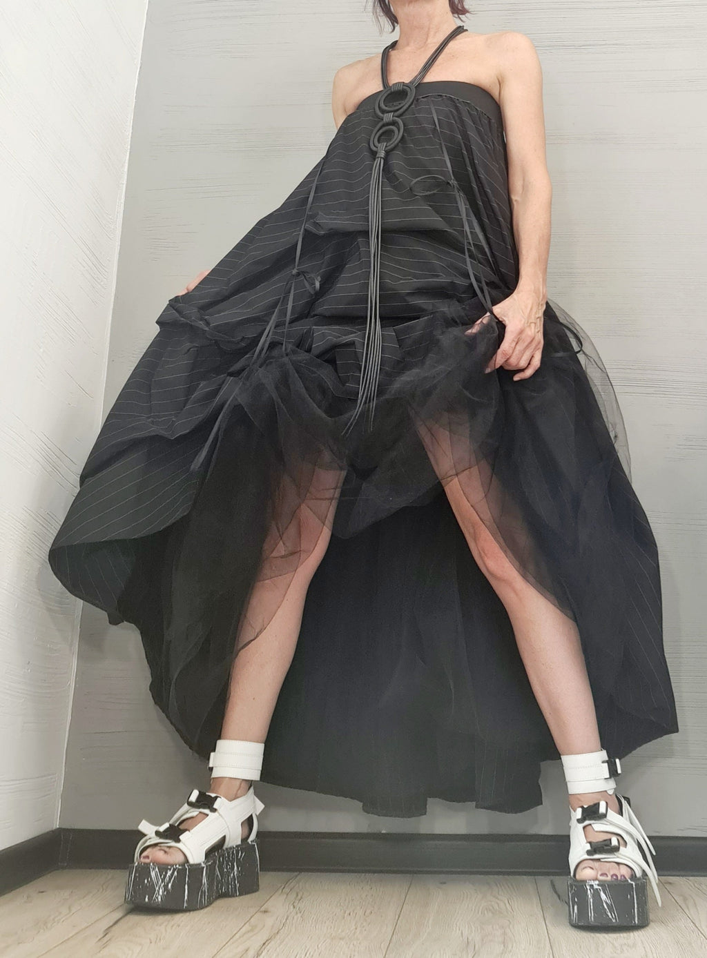 New collection Extravagant Ball Dress Skirt Women, Tutu Cocktail Skirt, Asymmetric Long Short Skirt, Black White stripes Dress