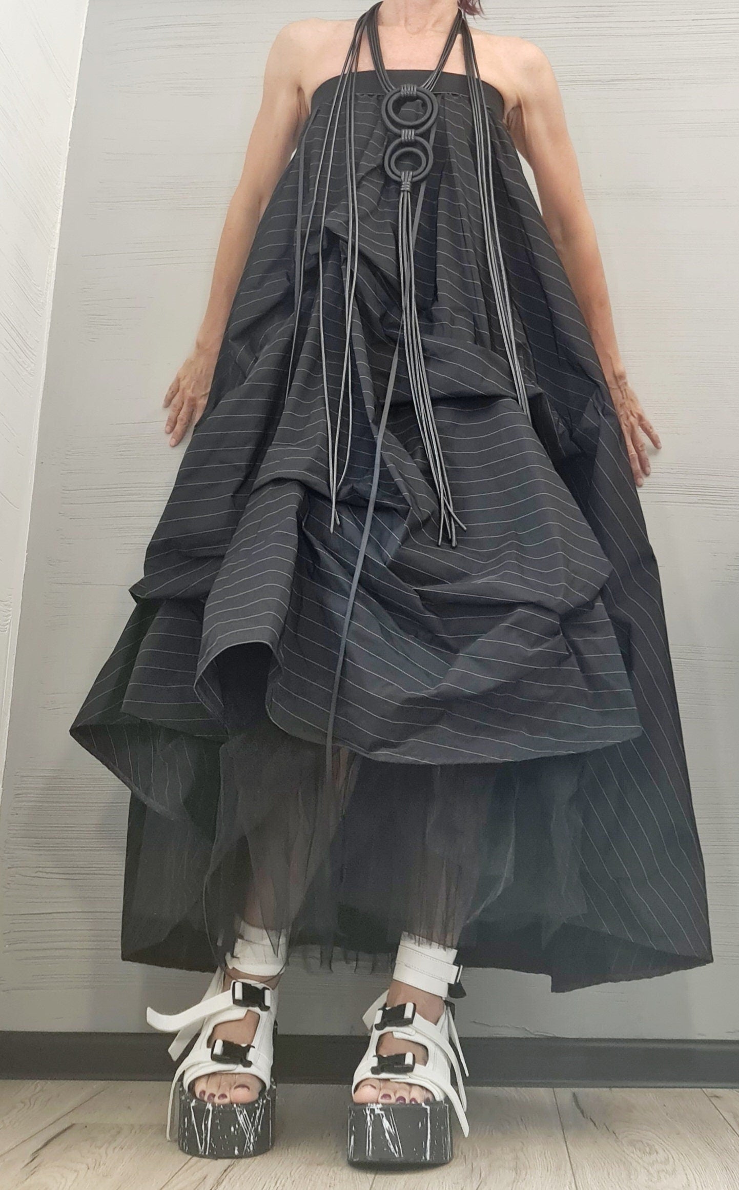 New collection Extravagant Ball Dress Skirt Women, Tutu Cocktail Skirt, Asymmetric Long Short Skirt, Black White stripes Dress