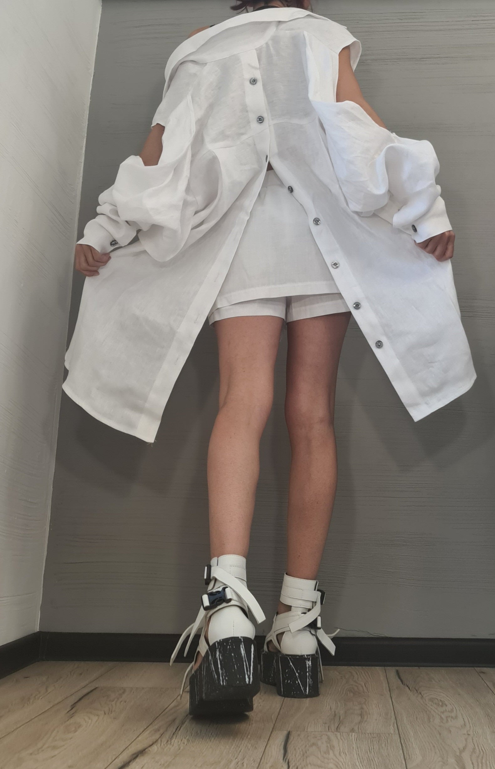 Extravagant Summer Linen Set, Purple Blouse Shorts Set, Asymmetrical Top, Sexy Women Set, Pants Skirt, Open Back Blouse, New collection