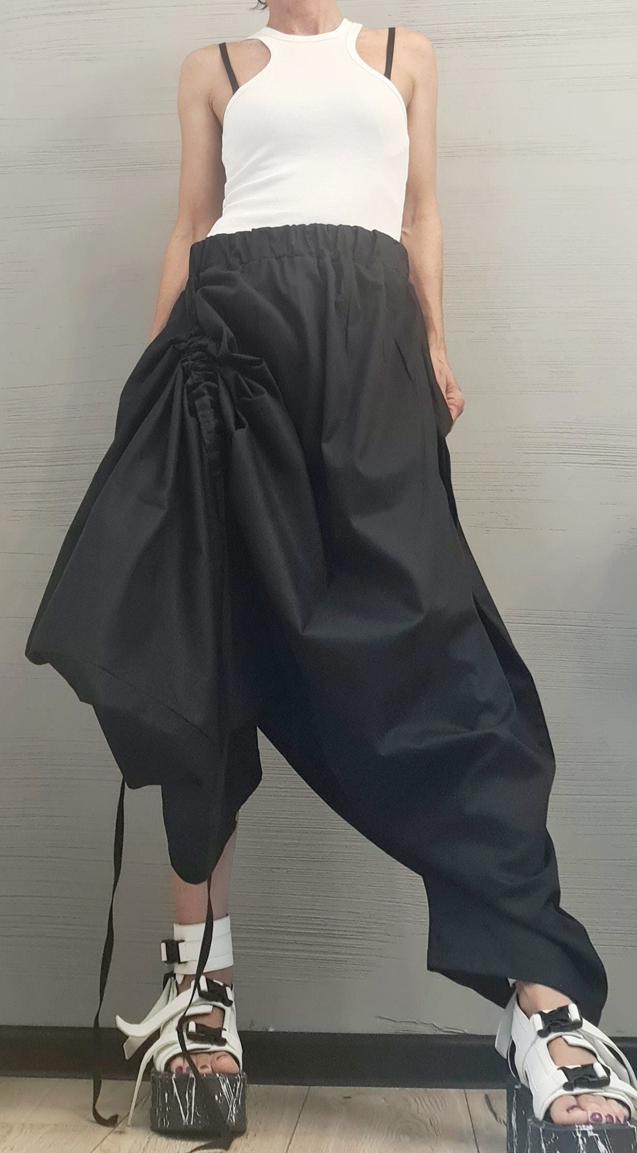 New collection BlackTrousers Skirt, Loose Pants, Extravagant Harem Pants, Women Pants,Avant-garde, Deconstructed trousers