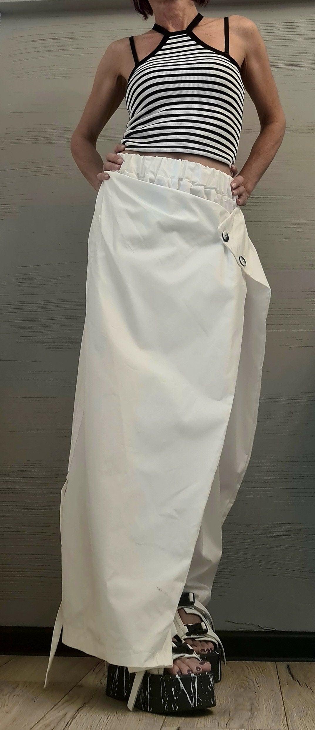 New collection White Trousers Skirt, Loose Pants, Extravagant Harem Pants, Women Pants,Avant-garde, Deconstructed trousers