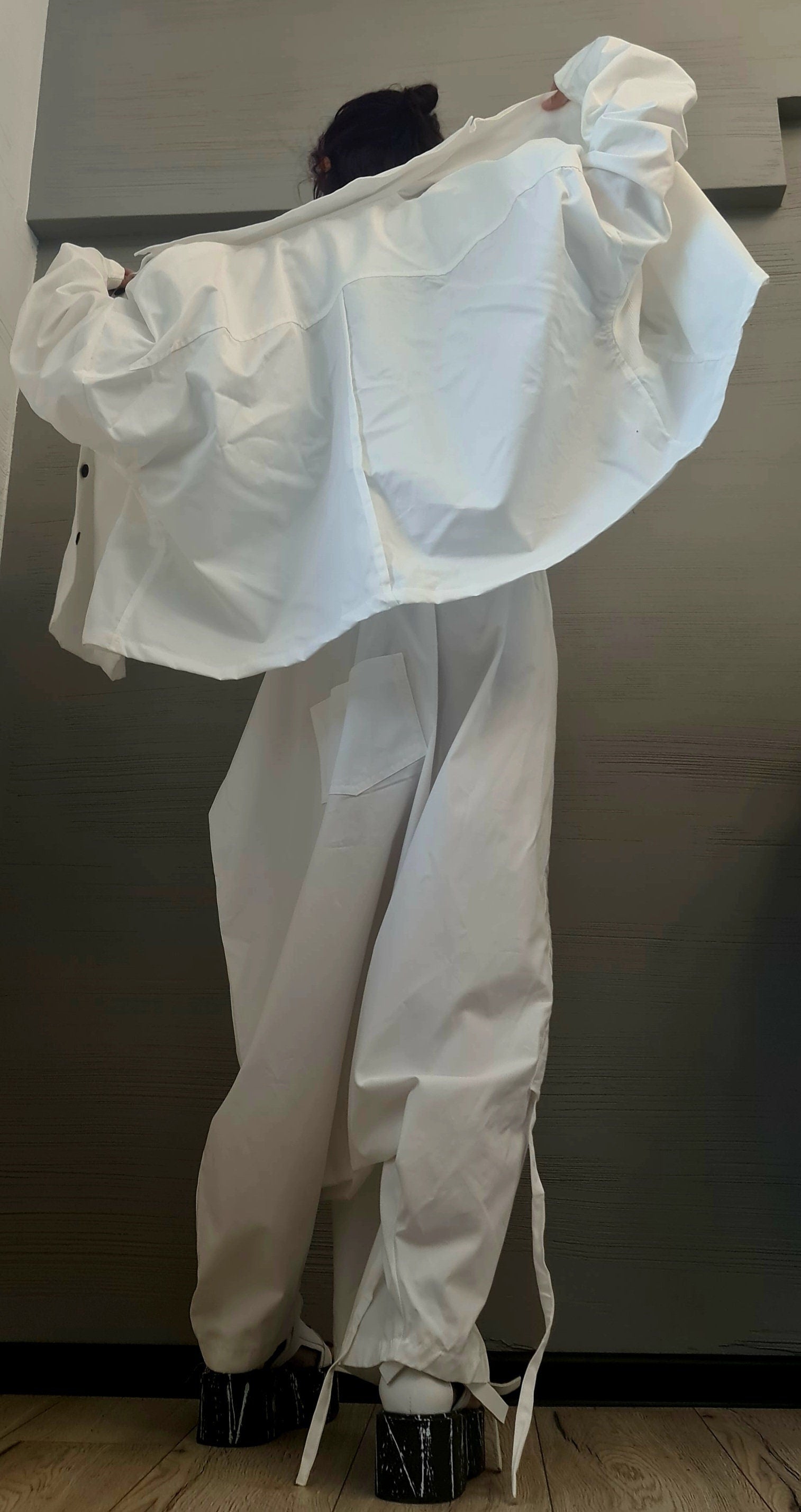 Extravagant Summer Set, Asymmetrical Top, White Trousers Skirt, Loose Pants, Extravagant Harem Pants, Avant-garde, Deconstructed