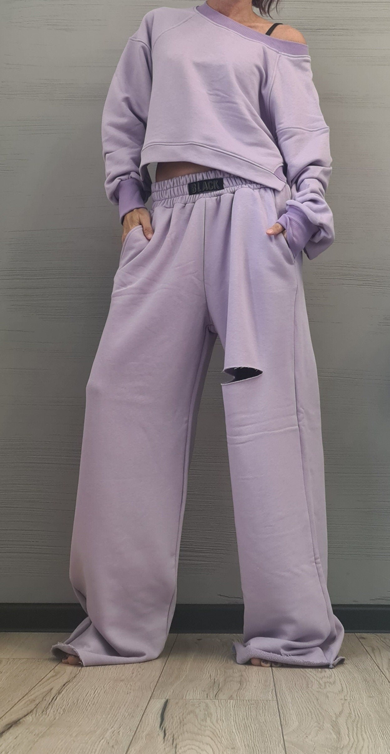 New collection Lavender Asymmetrical Set Women Set, Wide blouse, Asymmetrical blouse, Loose Set